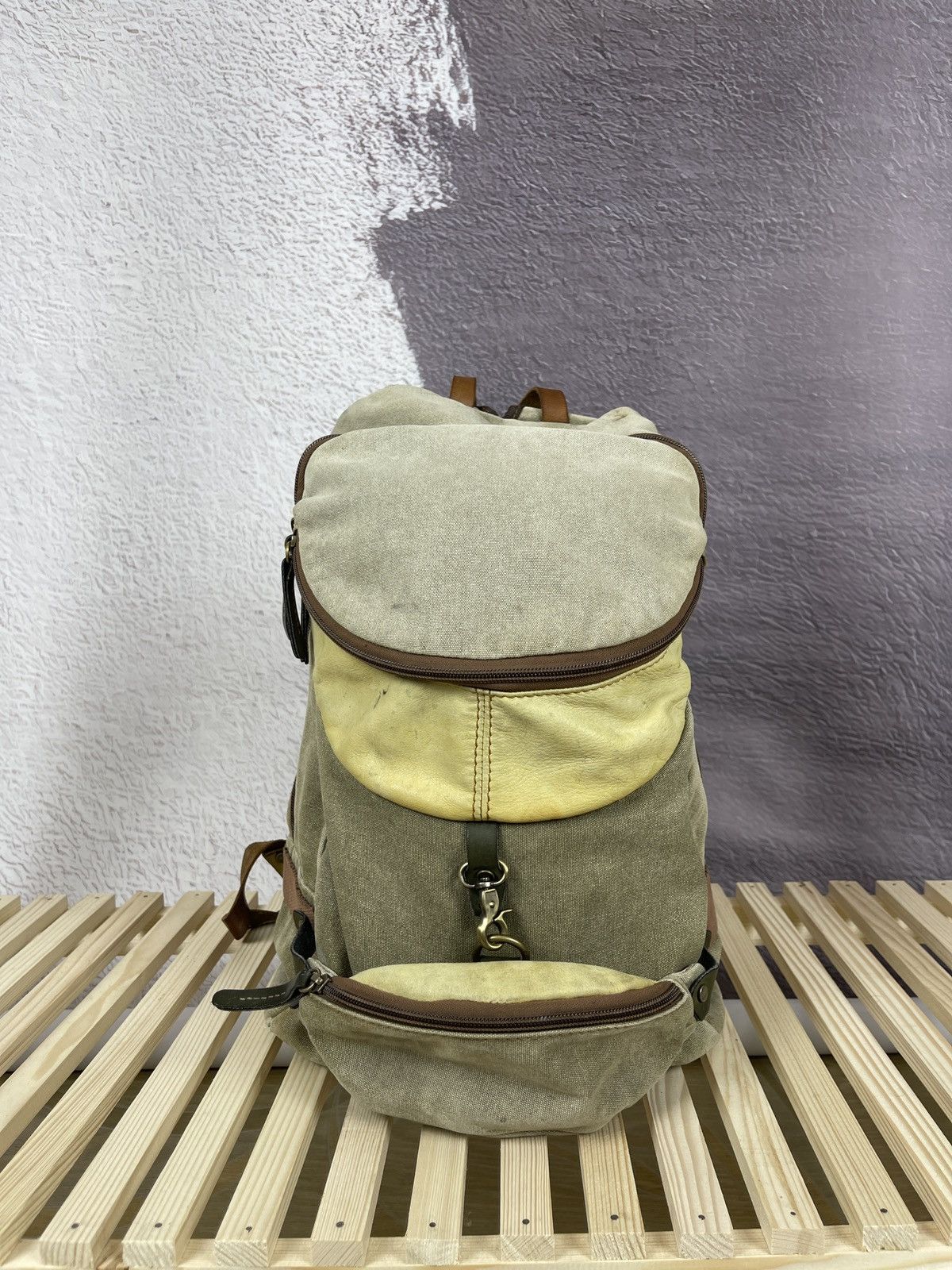 Vintage Vintage Avant Garde lyiami cotton leather backpack military Size ONE SIZE - 2 Thumbnail