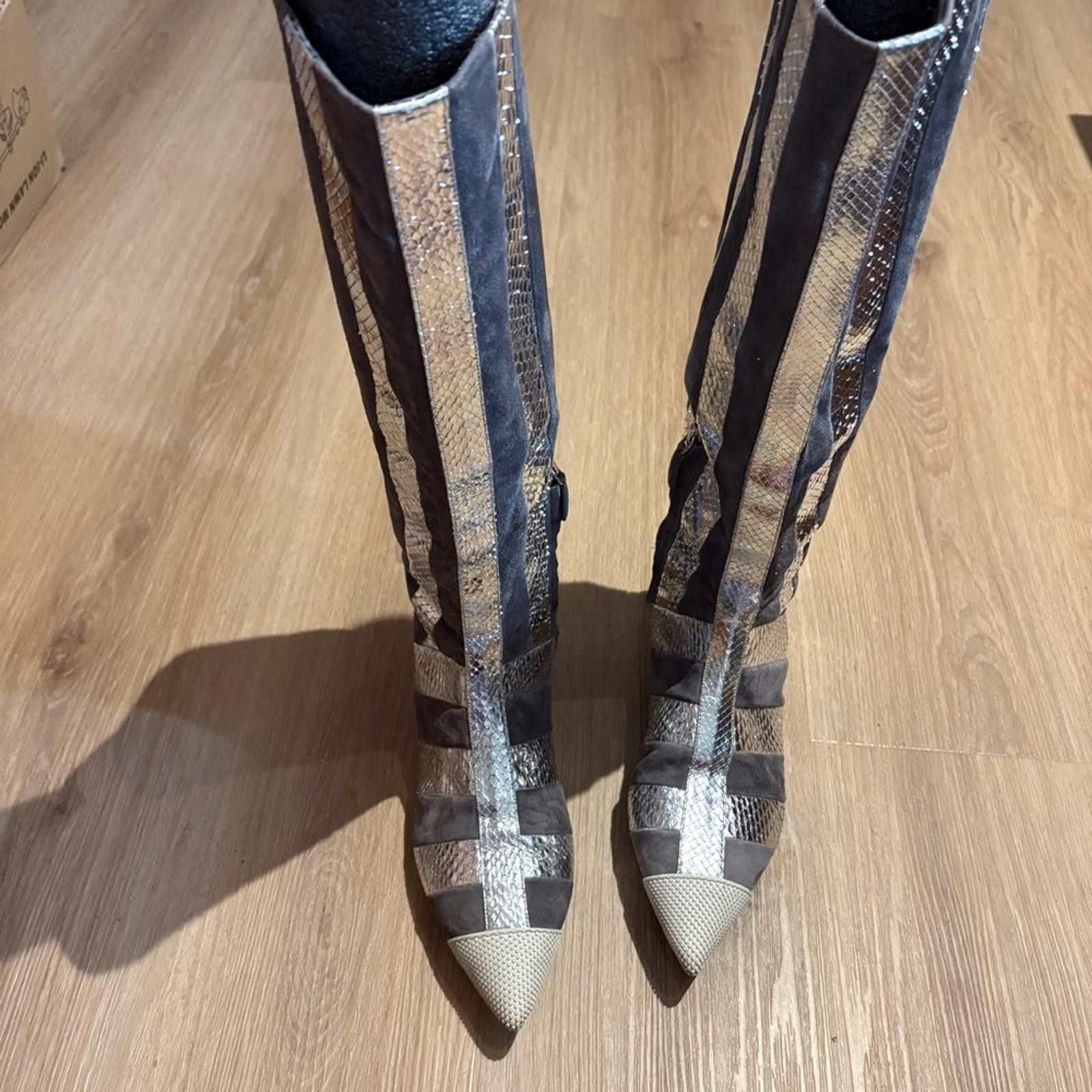 Prada Prada Stripe Metallic Snakeskin & Suede Tall Boots US 7.5–8 Size US 7.5 / IT 37.5 - 1 Thumbnail