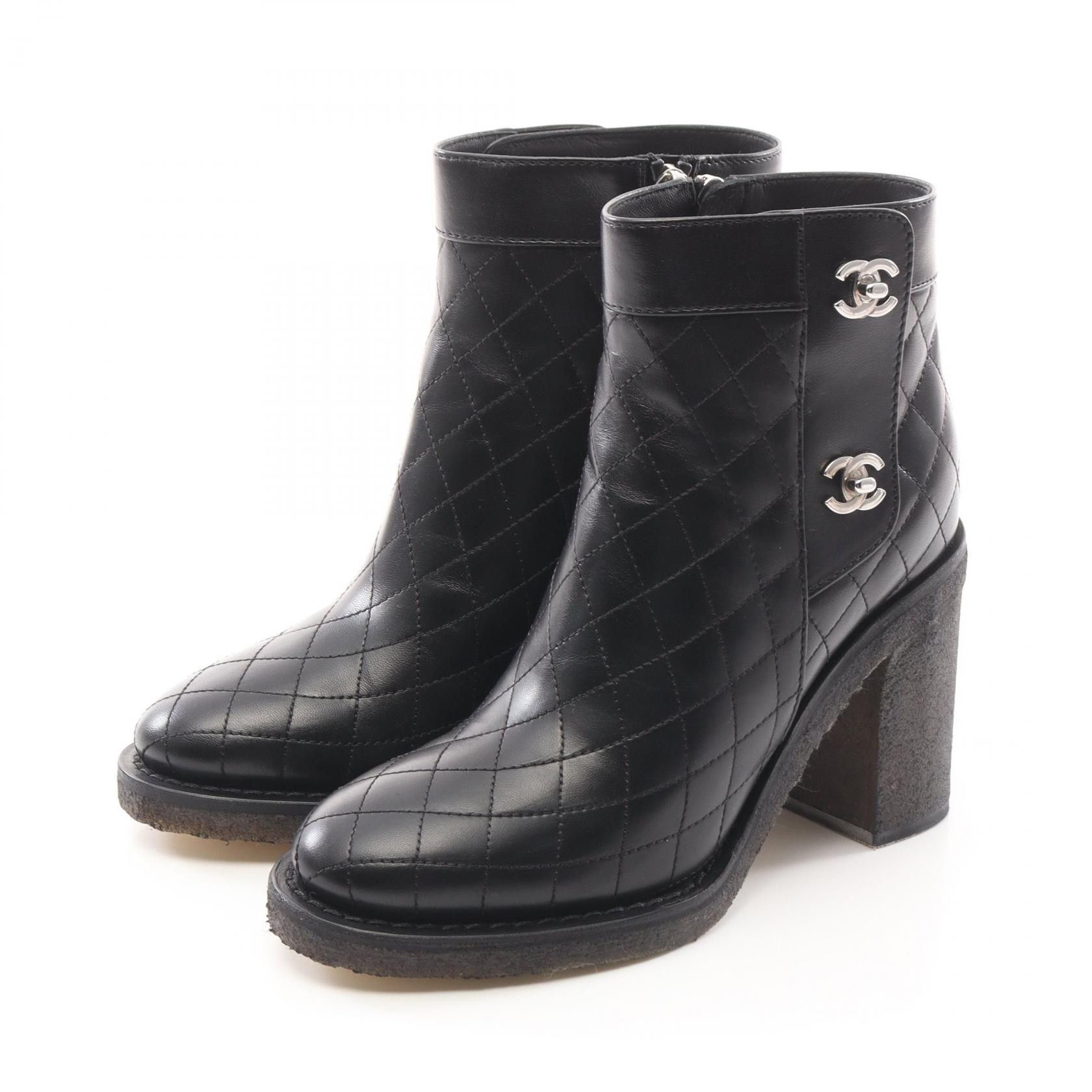 Chanel Chanel Coco Mark Leather Boots Leather Shoes G31285 in Black, Women's
