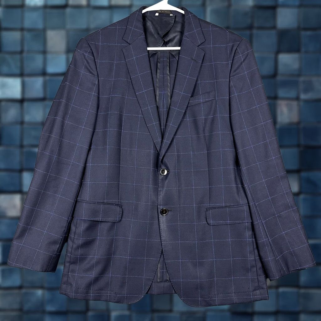 Hugo Boss HUGO BOSS Suit Jacket Blue Windowpane Wool Slim 42L Regular Boy Mens/Adults Size 42R - 1 Thumbnail