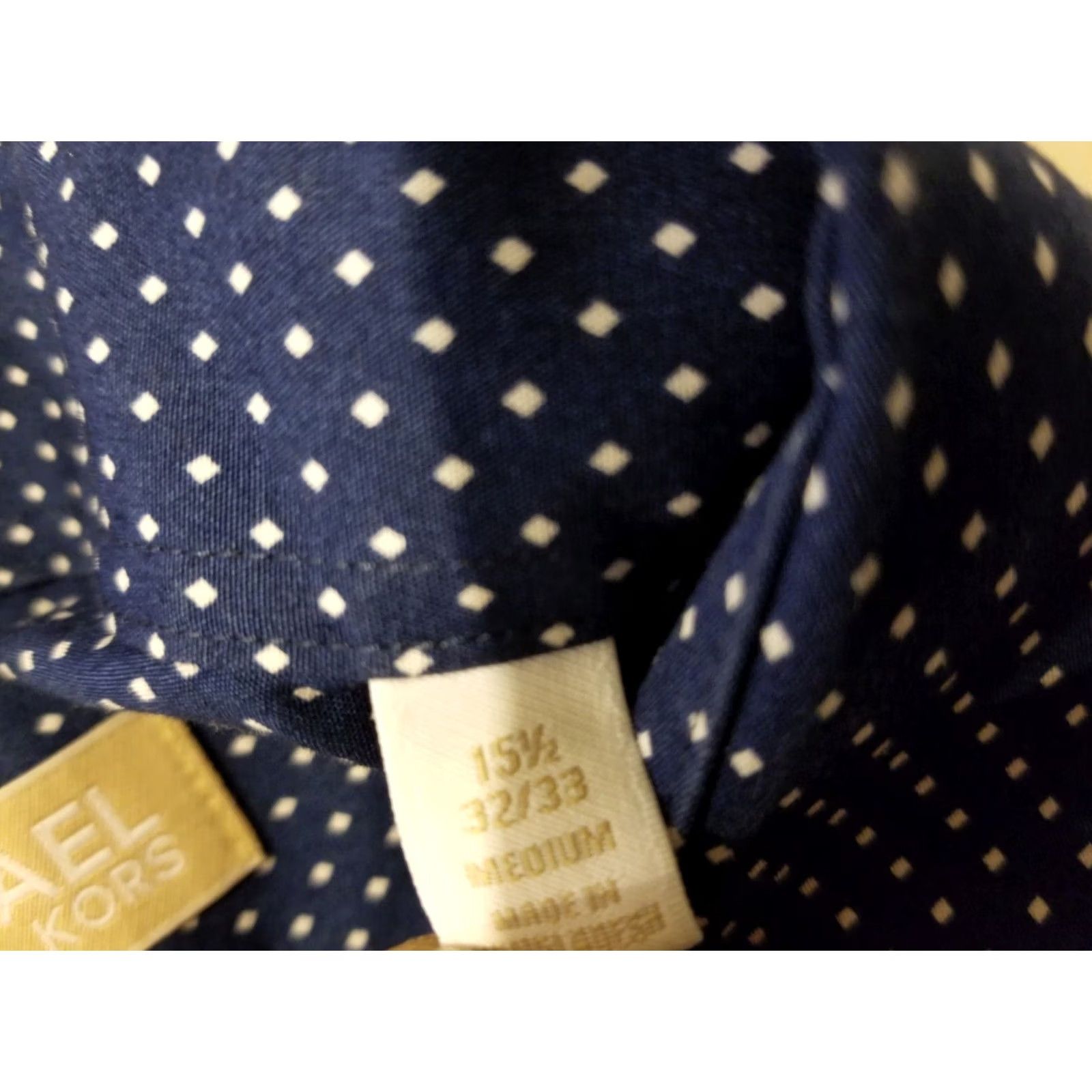 Michael Kors Michael Kors Mens Dress Shirt 15 1/2 32 33 Slim Navy Blue Button Cotton Size 42R - 4 Thumbnail