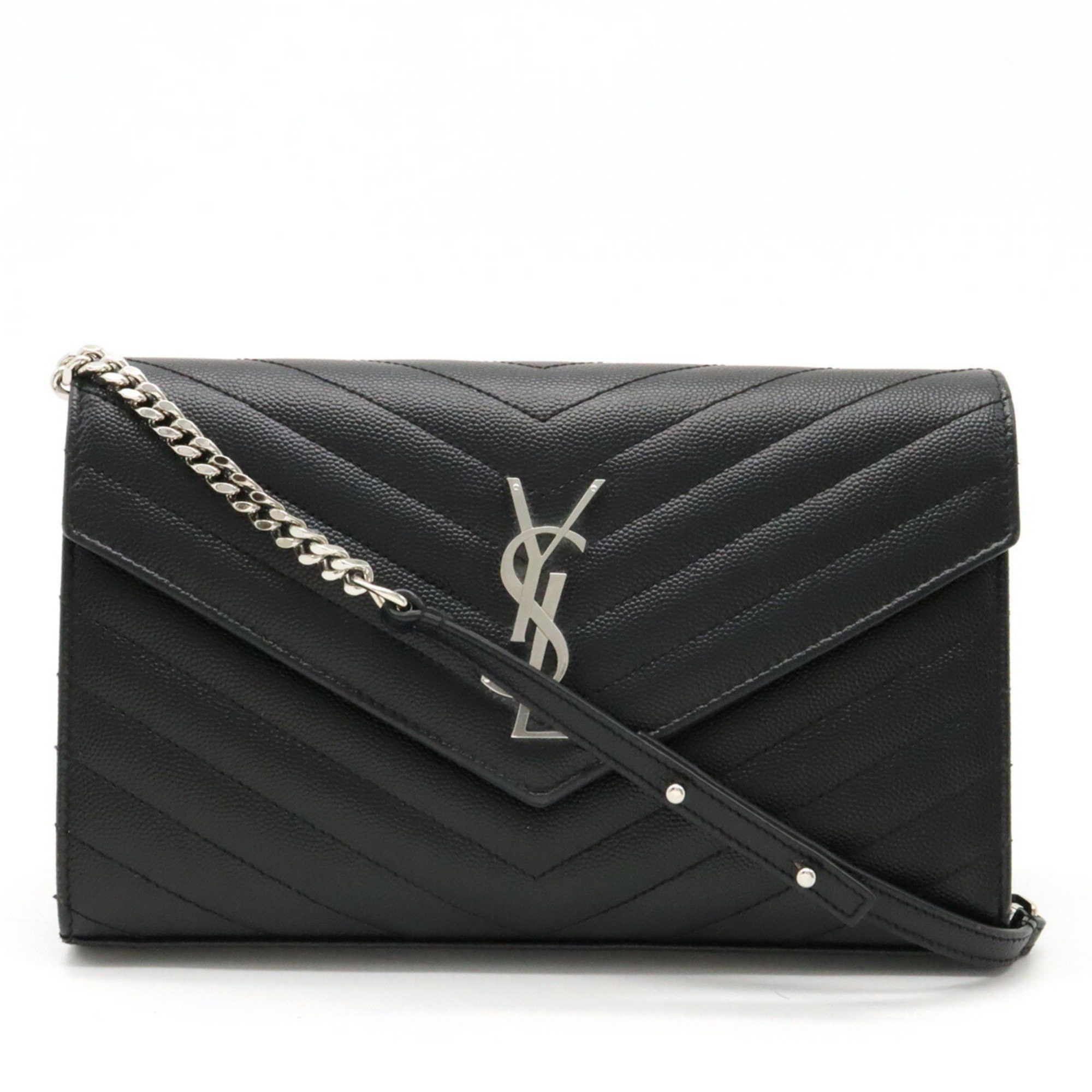 image of YVES Saint Laurent Paris Saint Laurent Paris YVES Monogram Chain Wallet Clutch Bag Leather Black 37