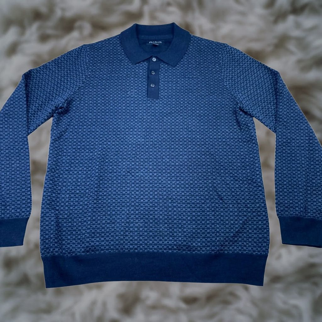 Jos. A. Bank Jos A Bank Men's Wool Tailored Fit Polo Sweater Navy Blue Geometric Large Size US L / EU 52-54 / 3 - 1 Thumbnail