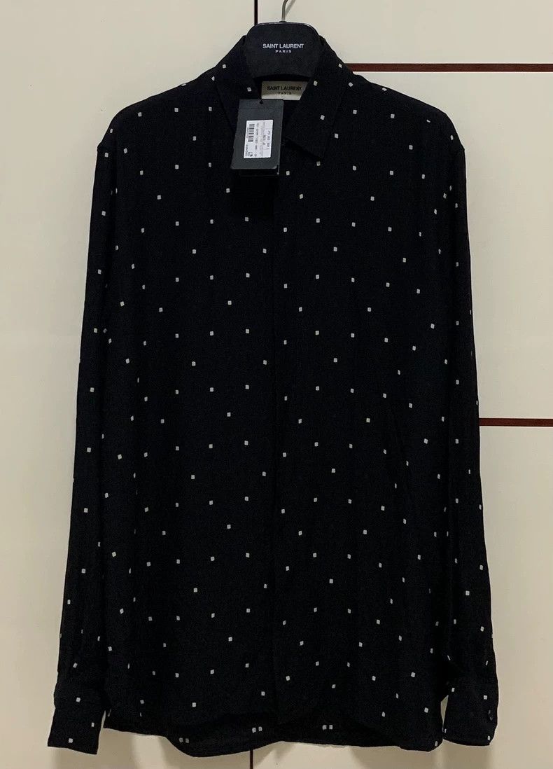 Saint Laurent Paris Saint Laurent Silk Grid Print Button-Up Shirt - dmc Size US M / EU 48-50 / 2 - 1 Thumbnail