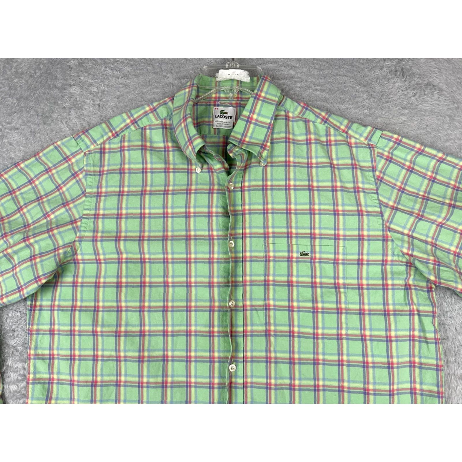 Lacoste Lacoste Shirt Mens 44 Green Plaid Button Up Long Sleeve Cotton Knit Pocket Croc Size US XXL / EU 58 / 5 - 7 Thumbnail