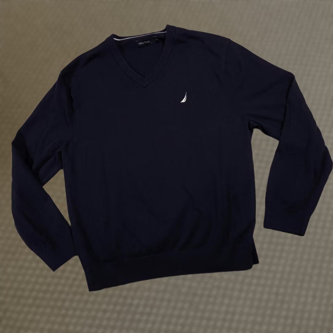 Nautica Nautica Mens Sweater V-Neck Pullover Knit Embroidered Sail Logo Navy Blue 2XL Size US XXL / EU 58 / 5 - 1 Thumbnail