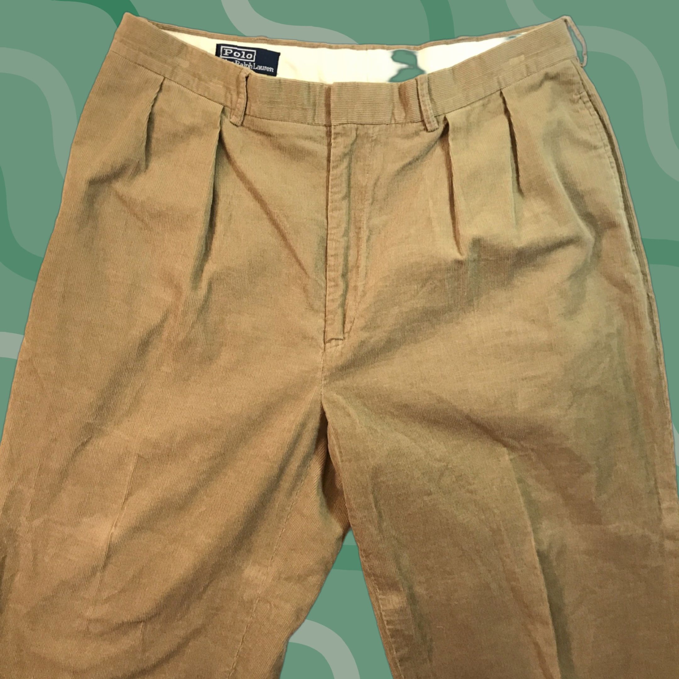 Polo Ralph Lauren VINTAGE Polo Ralph Lauren Pants Corduroy Mens 36x30 Beige 90s Cuffed Chino Regular Fit Mens Size US M / EU 48-50 / 2 - 1 Thumbnail