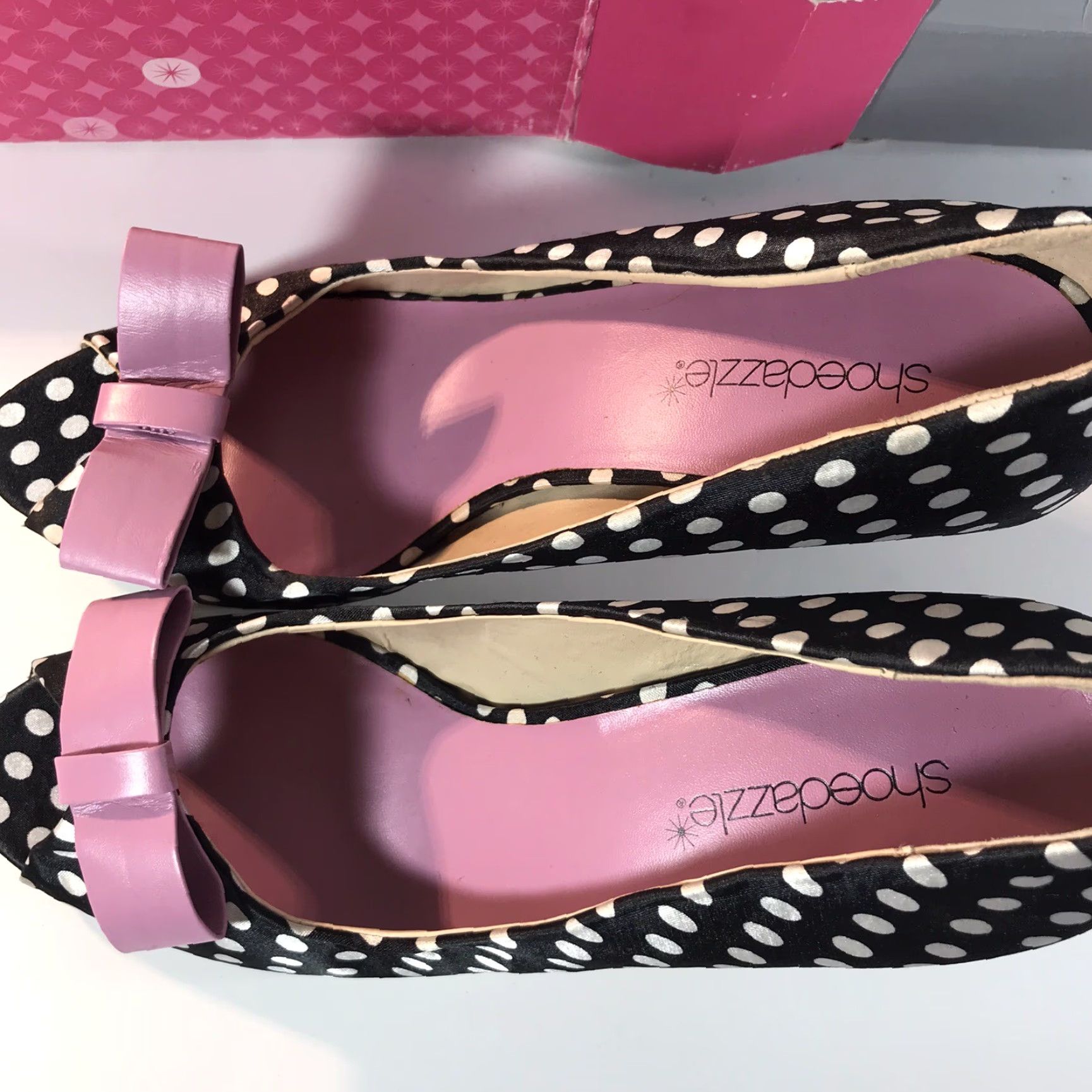 Vintage Shoedazzle Veronica Blk/Wht Polka Dot 4in Heels W-Pink Bows Womens Size 10 New Size US 10 / IT 40 - 6 Thumbnail