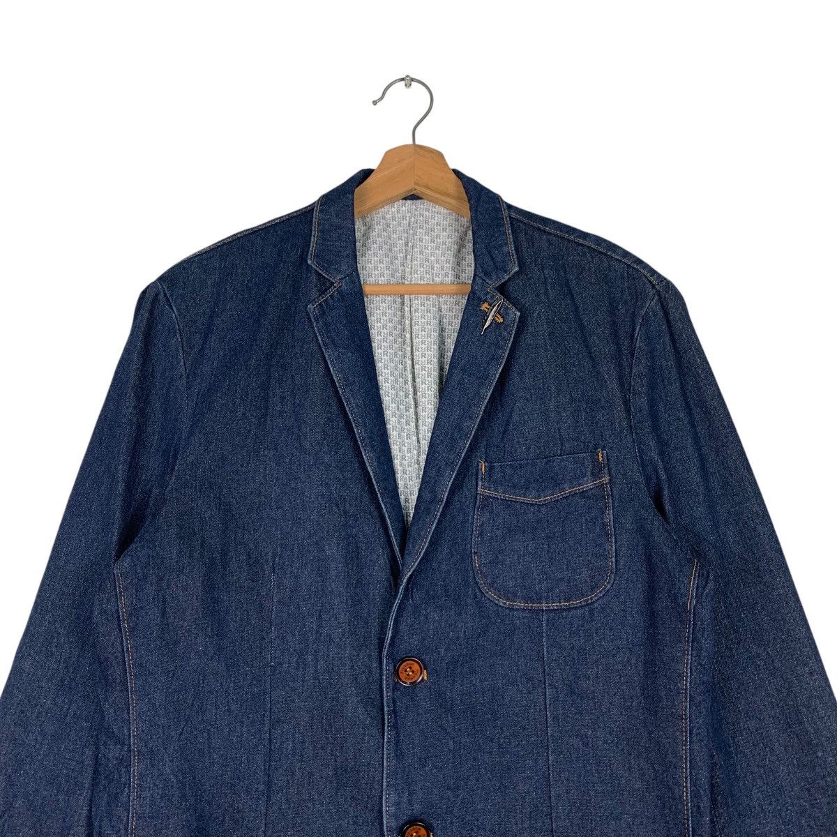 Japanese Brand OUT DOOR Work Casual Blue Denim Jacket #1297-C58 Size US XXL / EU 58 / 5 - 2 Thumbnail