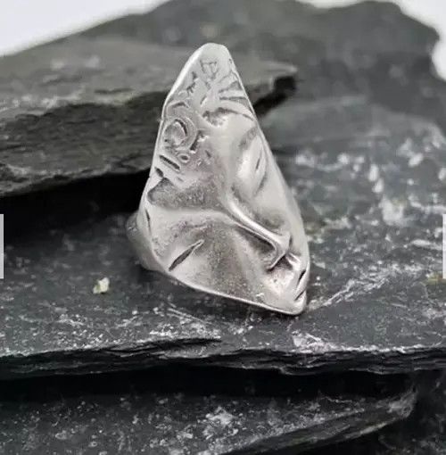 Handmade × Jewelry Abstract Face Ring Silver Modern Human Art Tribal Size ONE SIZE - 3 Thumbnail