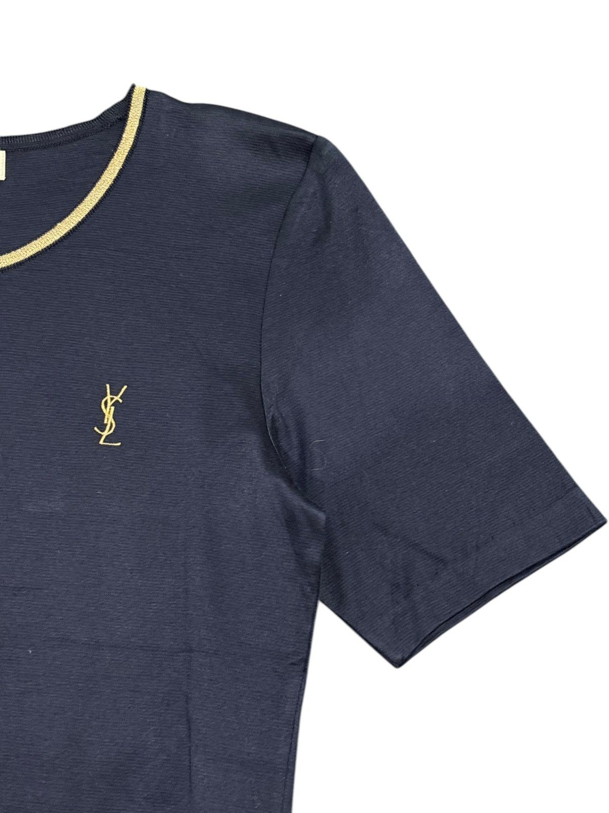 Yves Saint Laurent Yves Saint Laurent Dark Blue Gold Glitter Logo Pullover jpn Size L / US 10 / IT 46 - 6 Thumbnail