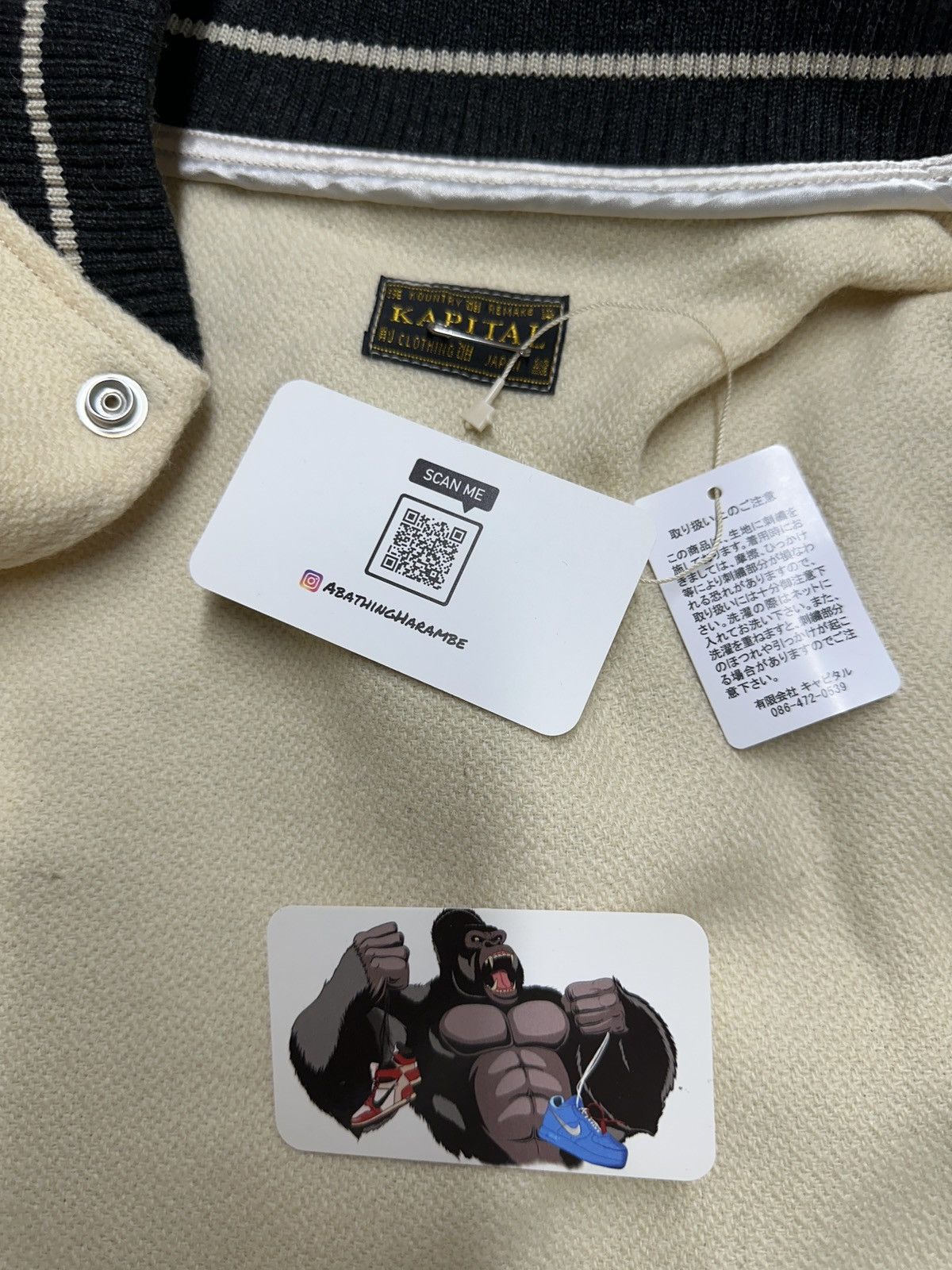 Kapital Kapital I-FIVE Varsity Cream Wool Bomber Jacket Size US L / EU 52-54 / 3 - 5 Thumbnail