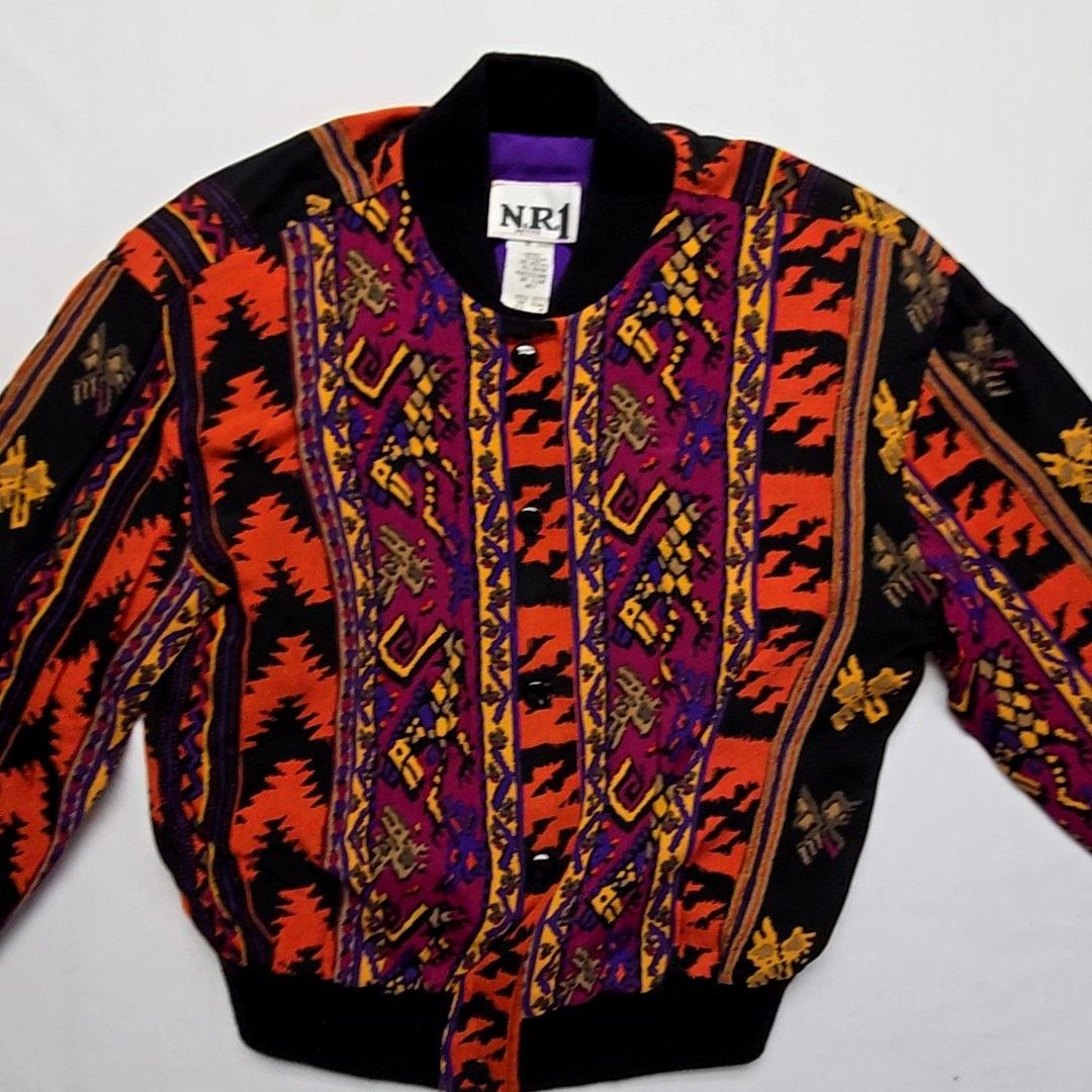 Vintage Vintage NR1 Jacket Womens 4P Aztec Pattern Bomber 80s Size S / US 4 / IT 40 - 2 Thumbnail
