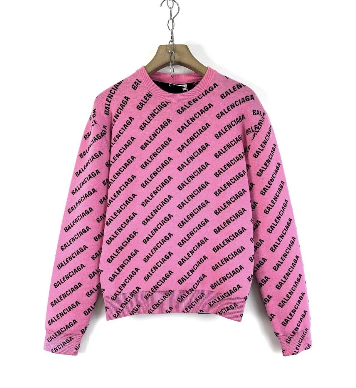 Balenciaga Balenciaga Black & Pink All-Over Logo Knit Sweater K12 Size S / US 4 / IT 40 - 1 Thumbnail