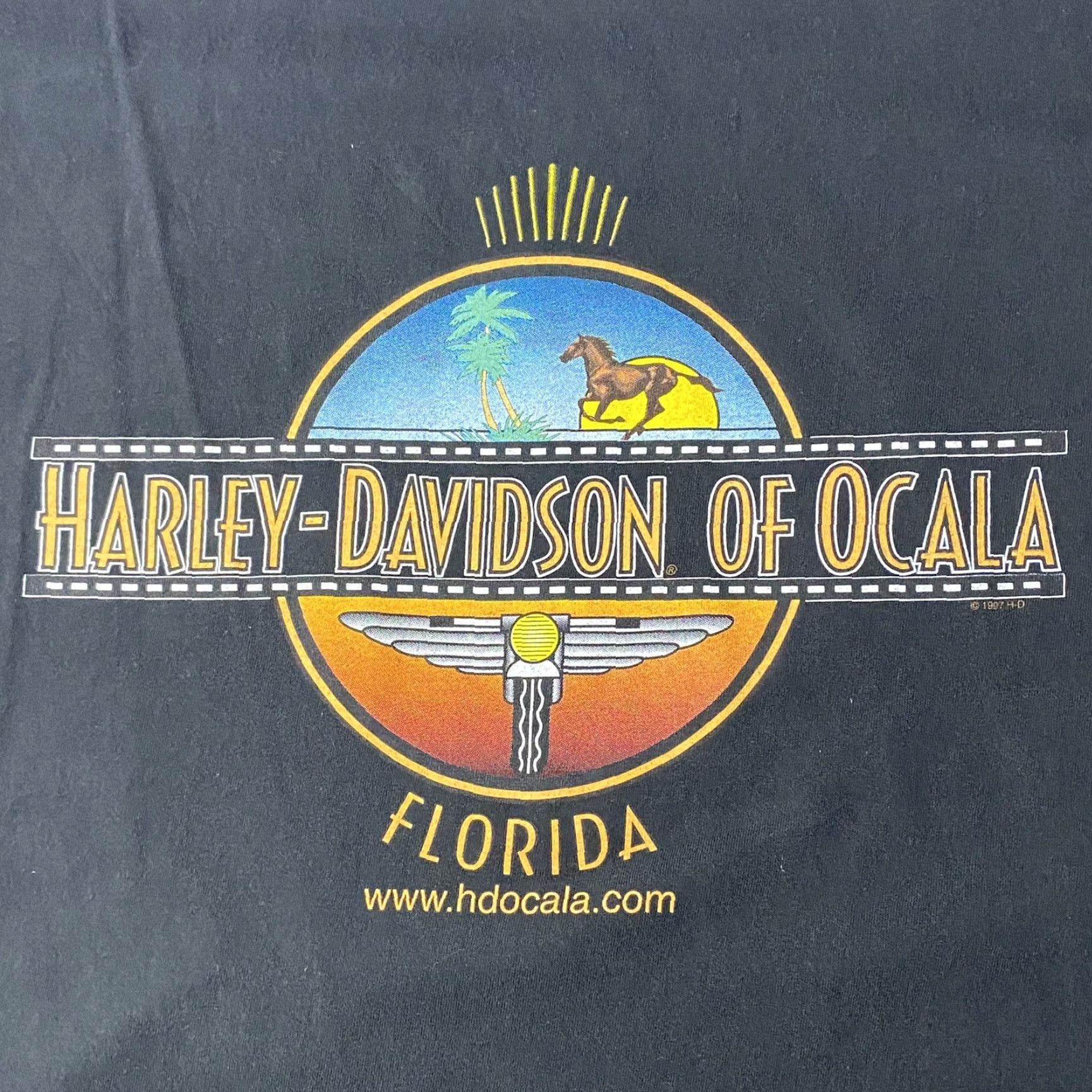 Harley Davidson VINTAGE Harley-Davidson Men's T Shirt 2XL Black Graphic Tee USA Made Ocala Florida RARE 1990s Mens Size US XXL / EU 58 / 5 - 3 Thumbnail