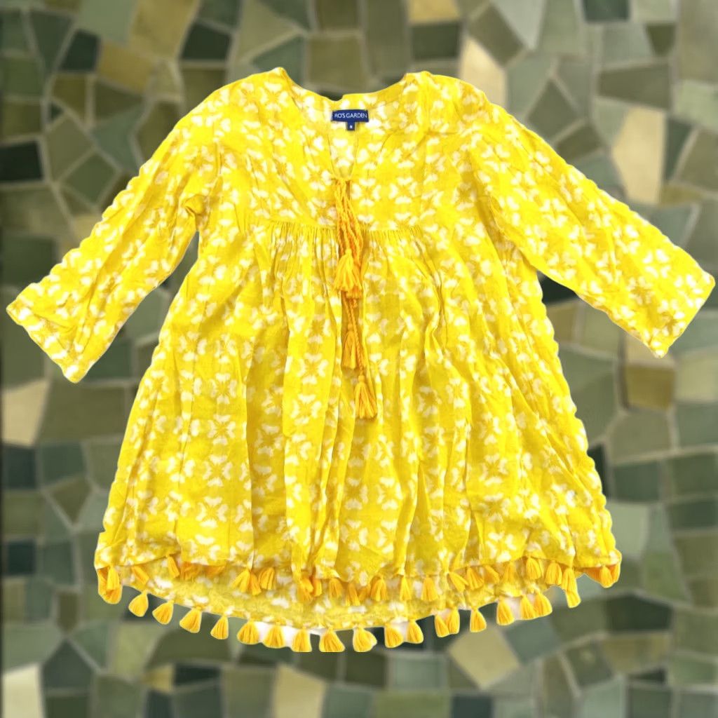 Vintage RO'S GARDEN Blouse 3/4 Sleeve Tunic 100% Cotton Floral Yellow M Womens Size M / US 6-8 / IT 42-44 - 1 Thumbnail