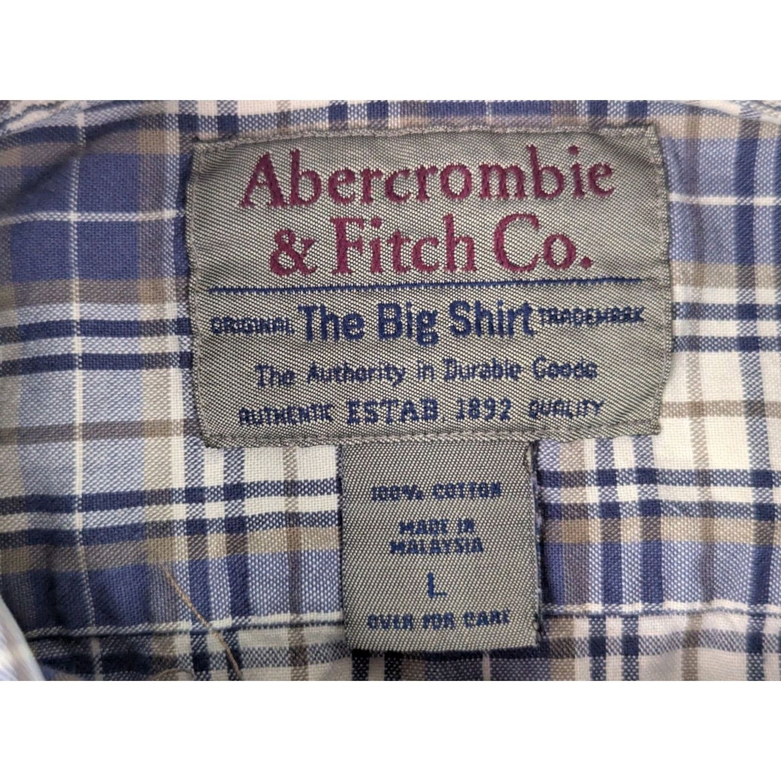 Abercrombie & Fitch Vtg Abercrombie & Fitch The Big Shirt Plaid Flannel Men L Blue Cotton Button-Up Shirt Mens Size US L / EU 52-54 / 3 - 5 Thumbnail