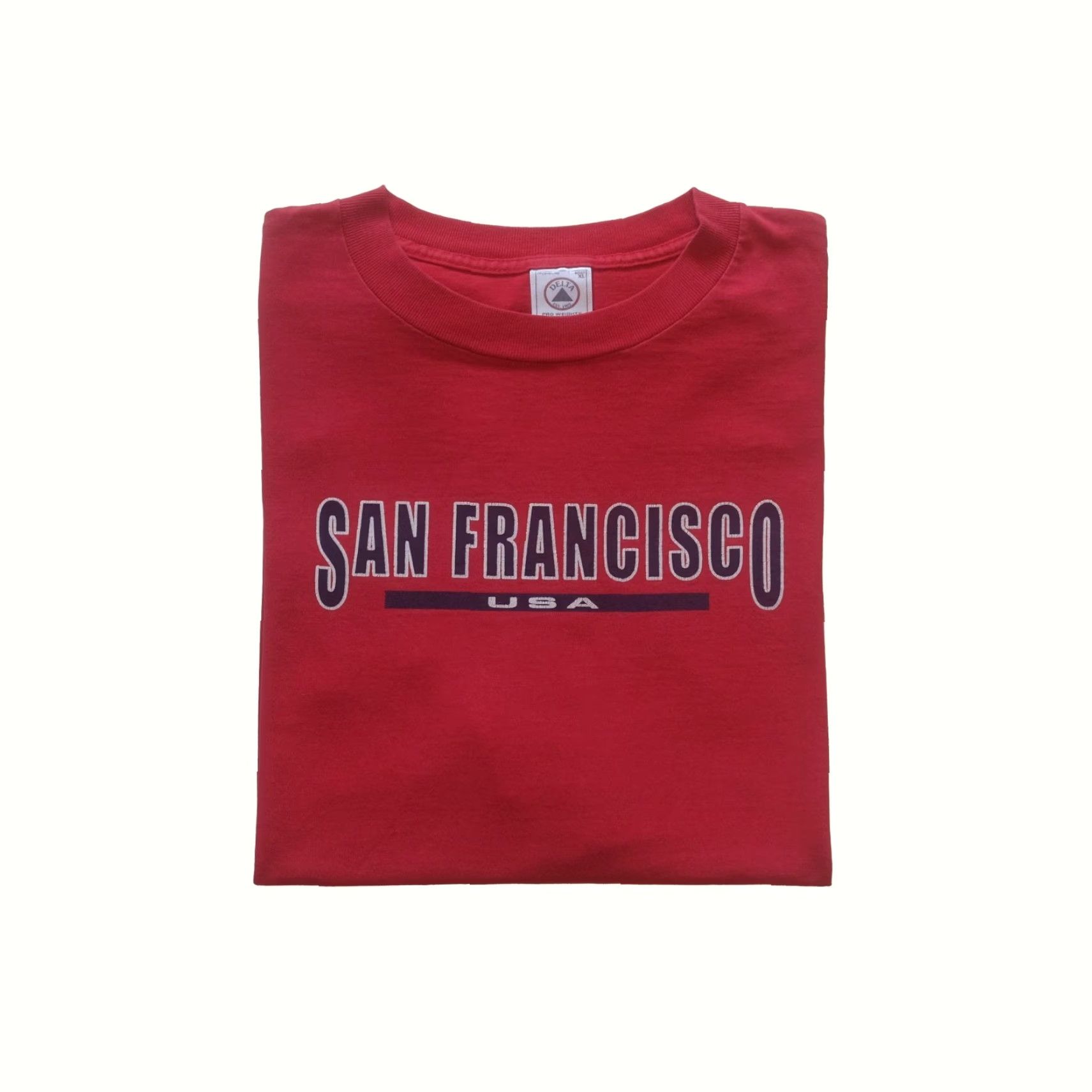 Delta VINTAGE SAN FRANCISCO CALIFORNIA DELTA T-SHIRT RED FADED GRAPHIC 90s Y2K SZ XL Mens Size US XL / EU 56 / 4 - 2 Thumbnail