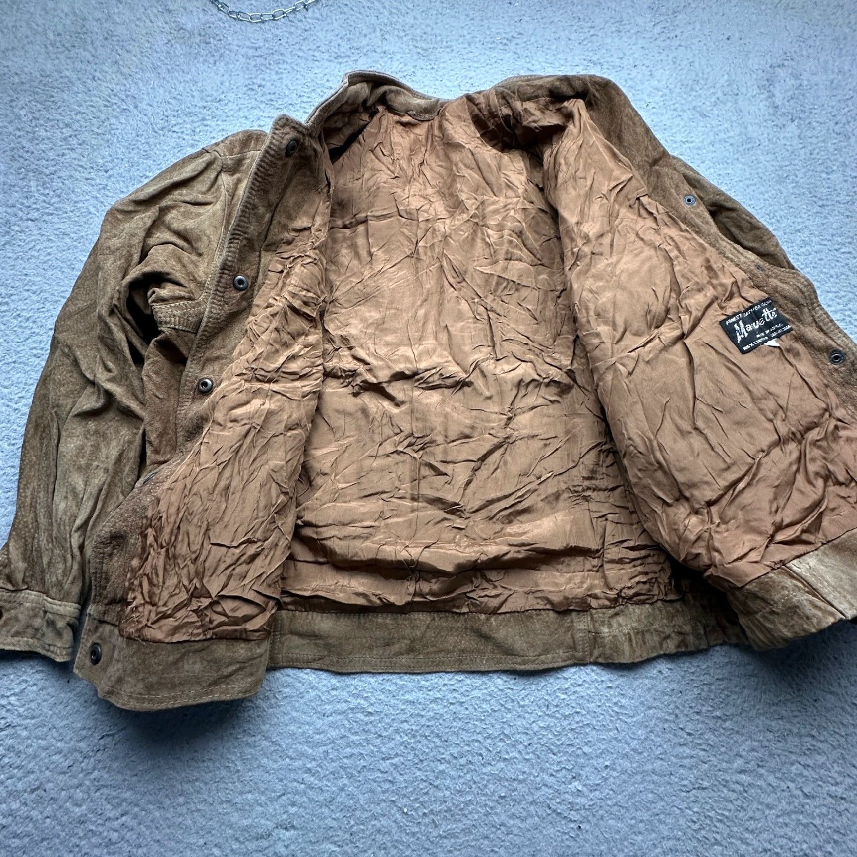Vintage VINTAGE Maquette Genuine Suede Leather Button Coat Bomber Jacket Mens Large Brown 80s Style Casual Mens Size US L / EU 52-54 / 3 - 7 Thumbnail