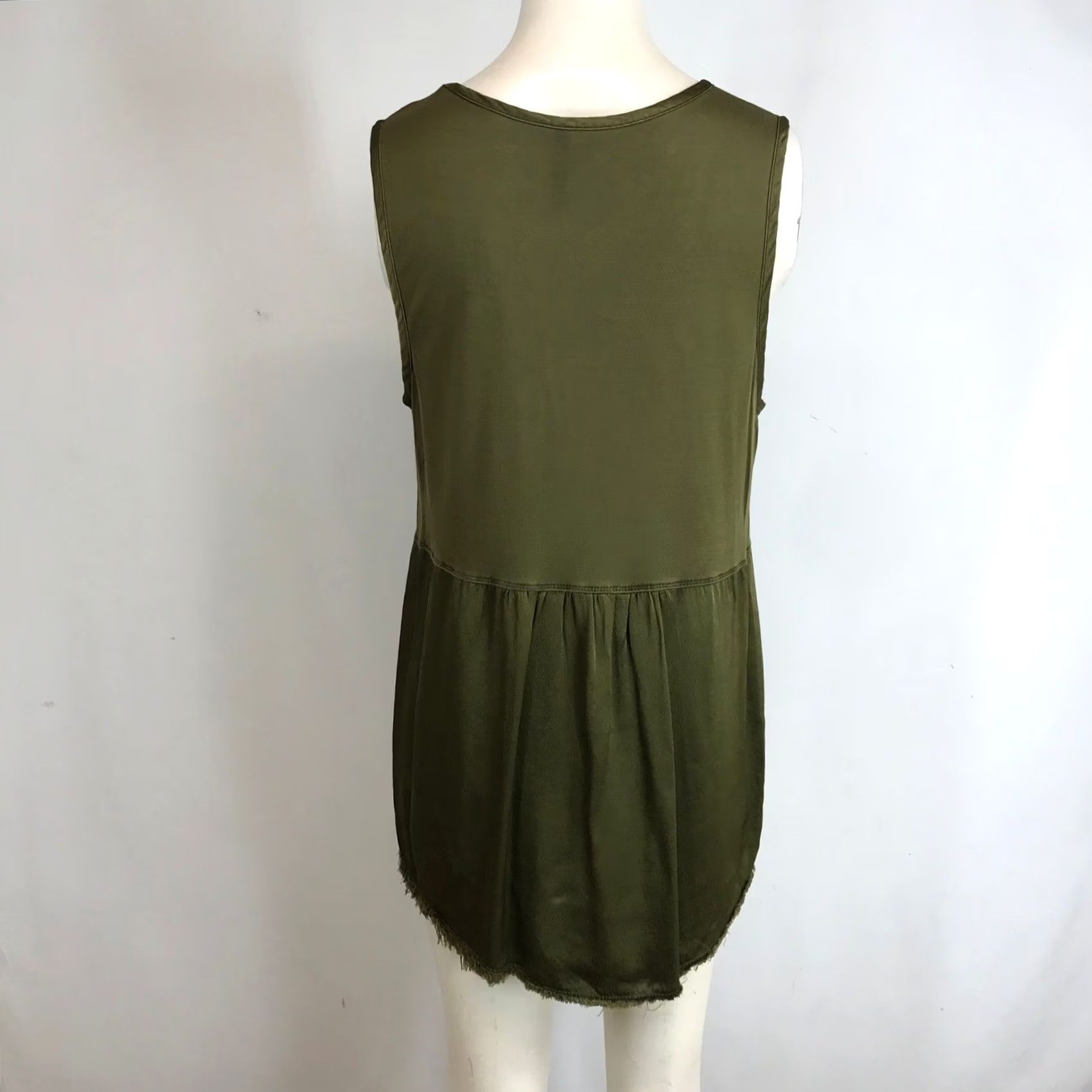 Olive XCVI Womens Olive Green Satin Jersey Sleeveless Top Small 1428Z - & Fringe Tank Size S / US 4 / IT 40 - 5 Thumbnail