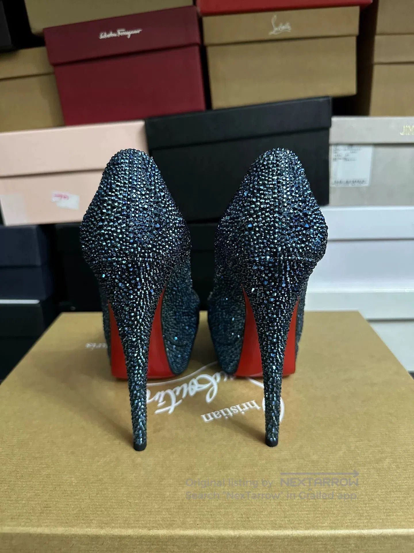 Christian Louboutin Christian Louboutin Blue Crystal Red Sole Heels. Size US 7.5 / IT 37.5 - 5 Thumbnail