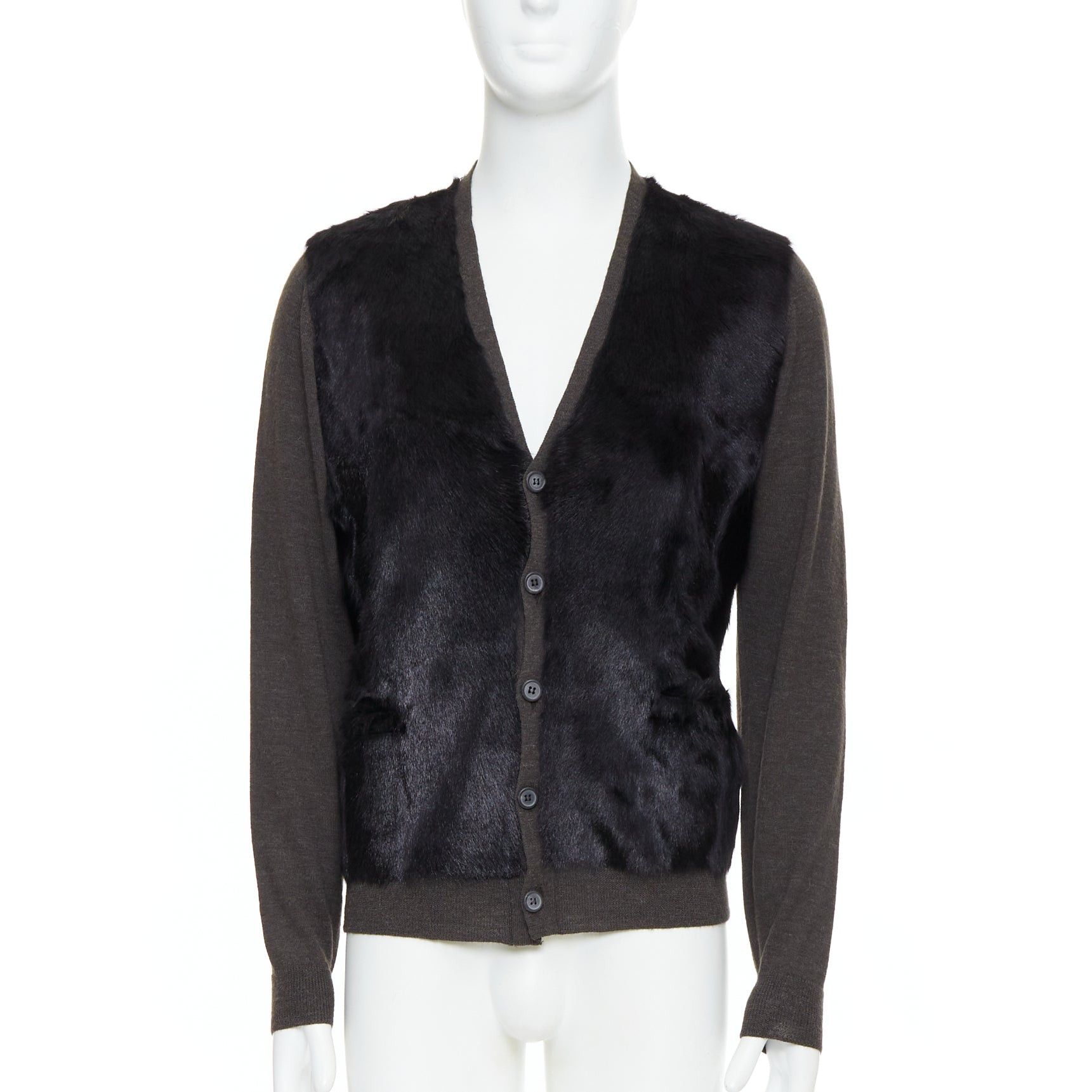 Lanvin LANVIN black brown 100% alpaca fur front panel cardigan jacket M Size US M / EU 48-50 / 2 - 1 Thumbnail