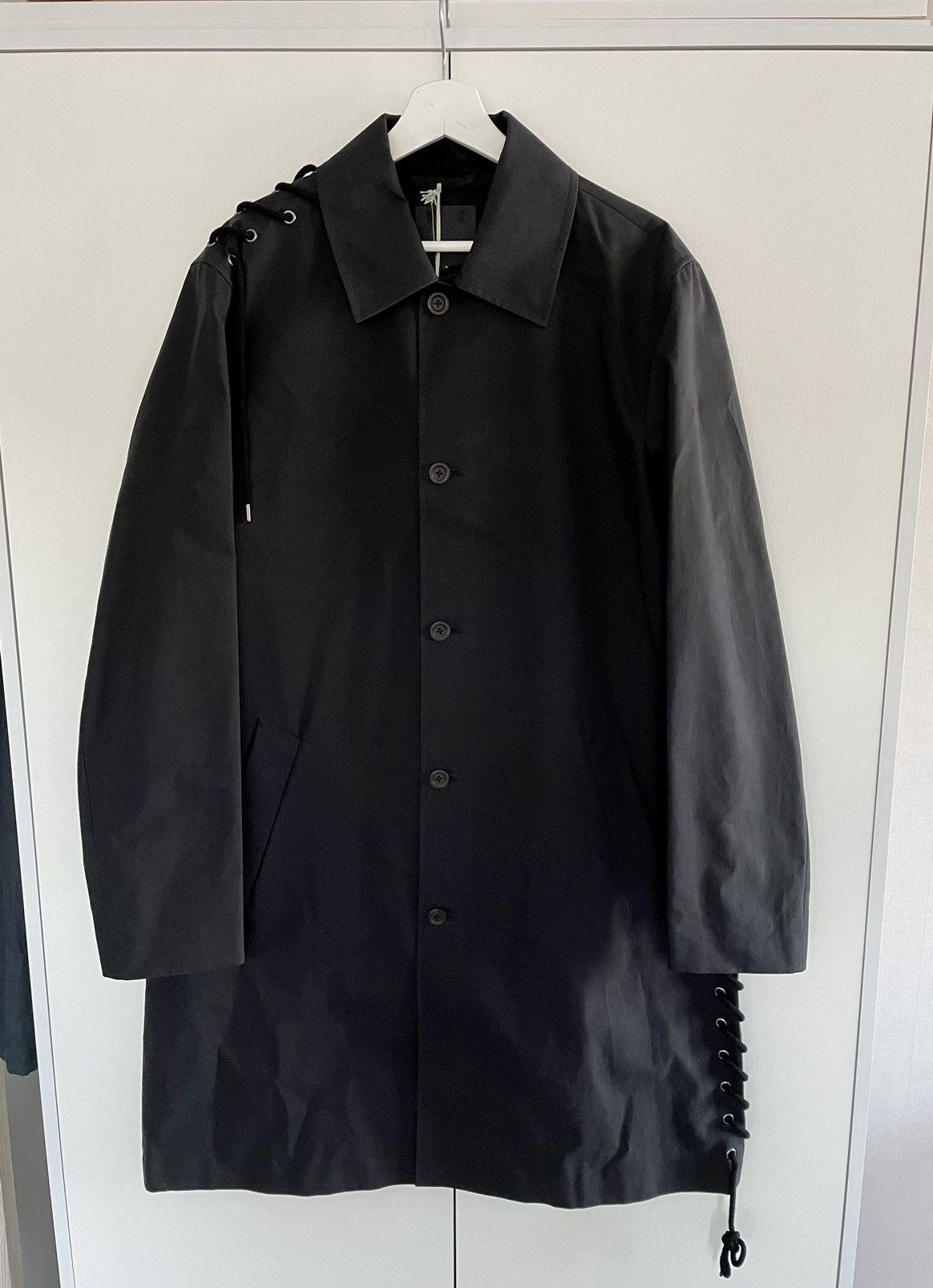image of Craig Green Black Laced Bonded Cotton Long Coat Size L, Men's