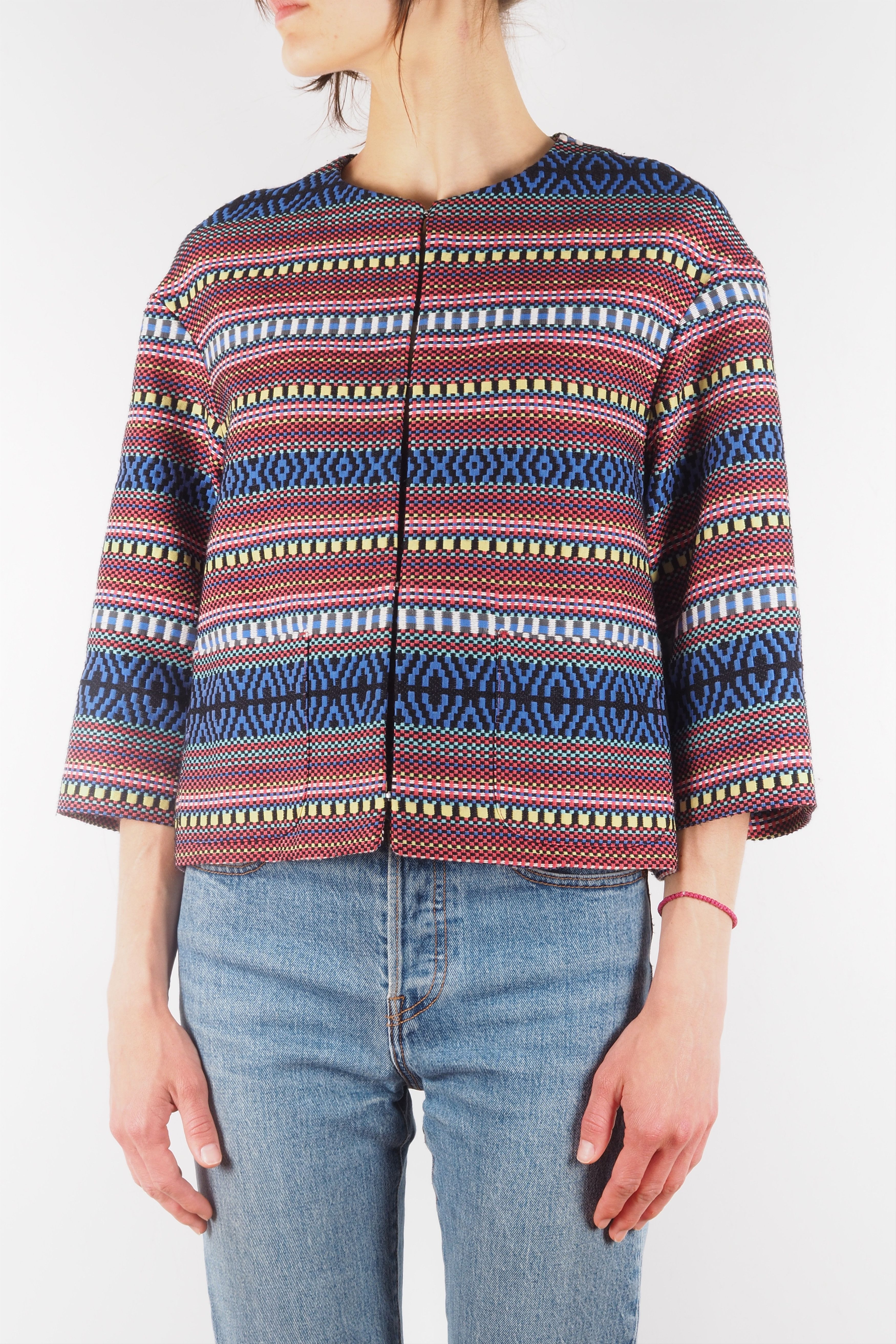 Max Mara × Weekend Max Mara Max Mara Weekend Tribal Pattern Cropped Jacket Multicolor Size M / US 6-8 / IT 42-44 - 2 Thumbnail