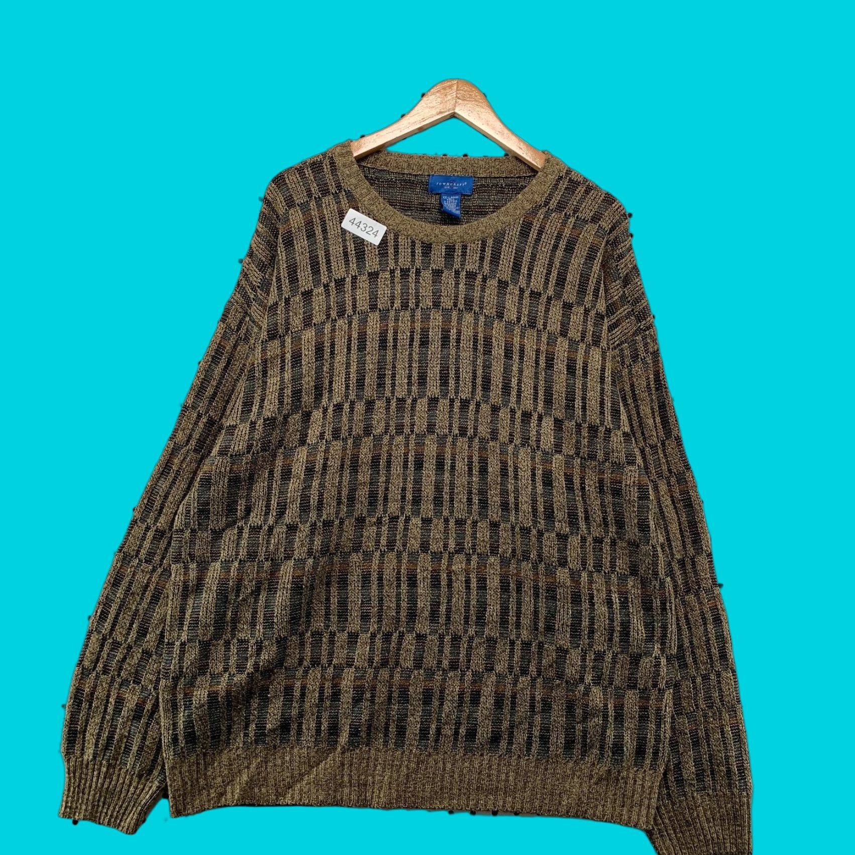 Vintage Towncraft 3d Kntit Sweater Mens 2XL Tall Brown Acrylic Made Taiwan