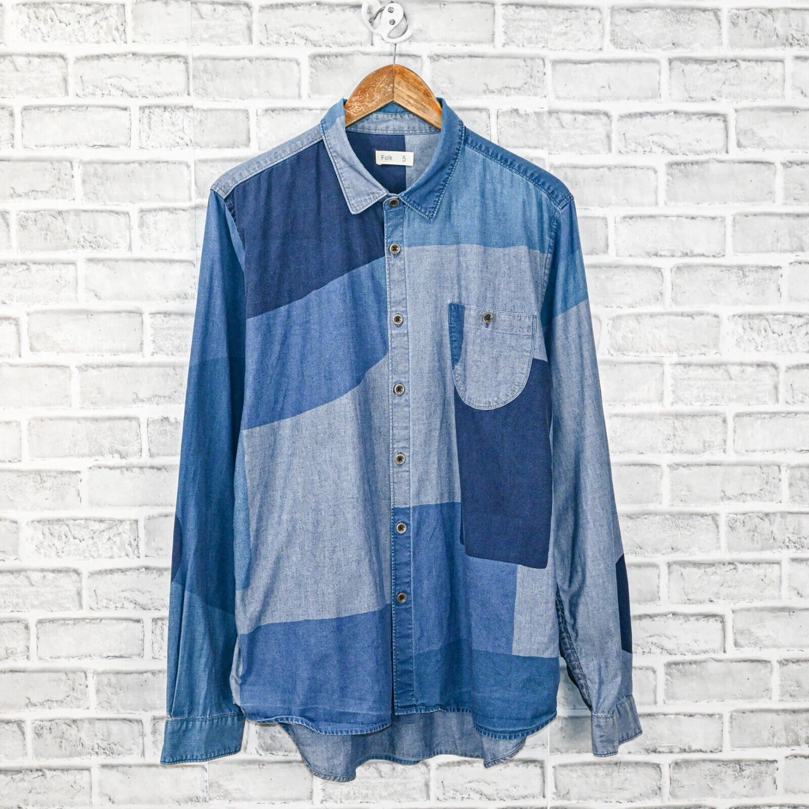 Folk FOLK Clothing Patchwork Indigo Denim Button Down Shirt Size US XXL / EU 58 / 5 - 1 Thumbnail