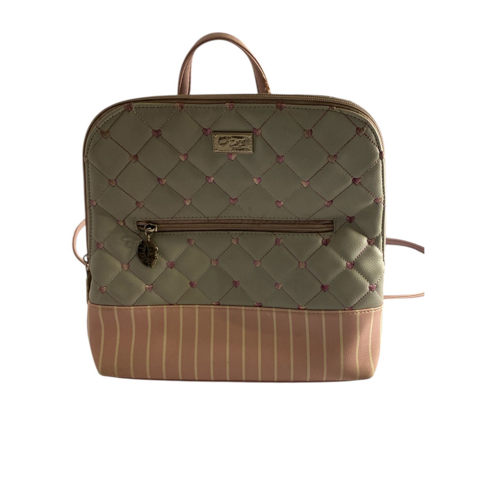 Betsey Johnson Y2K Quilted Heart Pink Stripe Backpack Betsey Johnson Size ONE SIZE - 2 Thumbnail