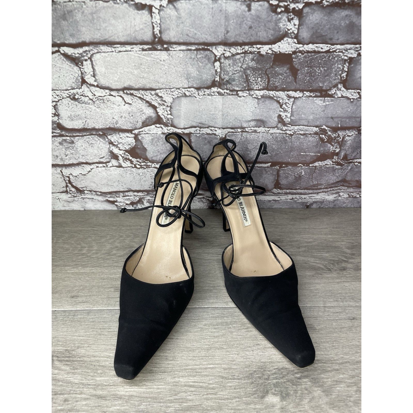 Manolo Blahnik Manolo Blahnik Black Satin Pointed Toe Strappy Stiletto Heel Size US 9 / IT 39 - 11 Thumbnail