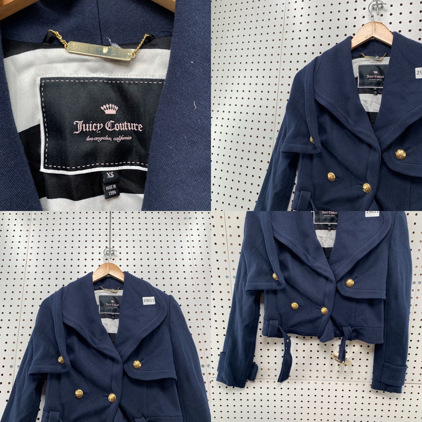 Juicy Couture VINTAGE Juicy Couture Jacket Womens XS Navy Blue Cropped Wool Belted Motorcycle Jacket Size XS / US 0-2 / IT 36-38 - 8 Thumbnail
