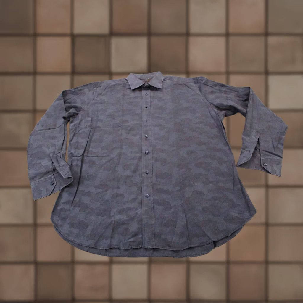 Etro ETRO Shirt Mens XL Gray Camo Button-Up Collared Long Sleeve Casual Business Dress Via Spartaco Milano Italy Size 46R - 1 Thumbnail