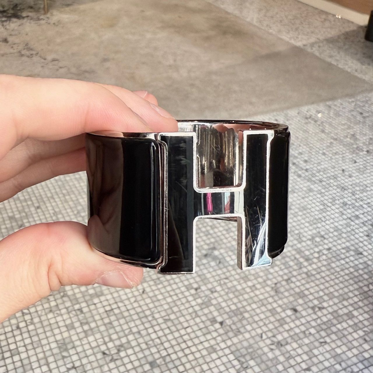 Hermes Hermès Black Enamel Extra Wide Clic Clac H PHW Bracelet Size ONE SIZE - 7 Thumbnail