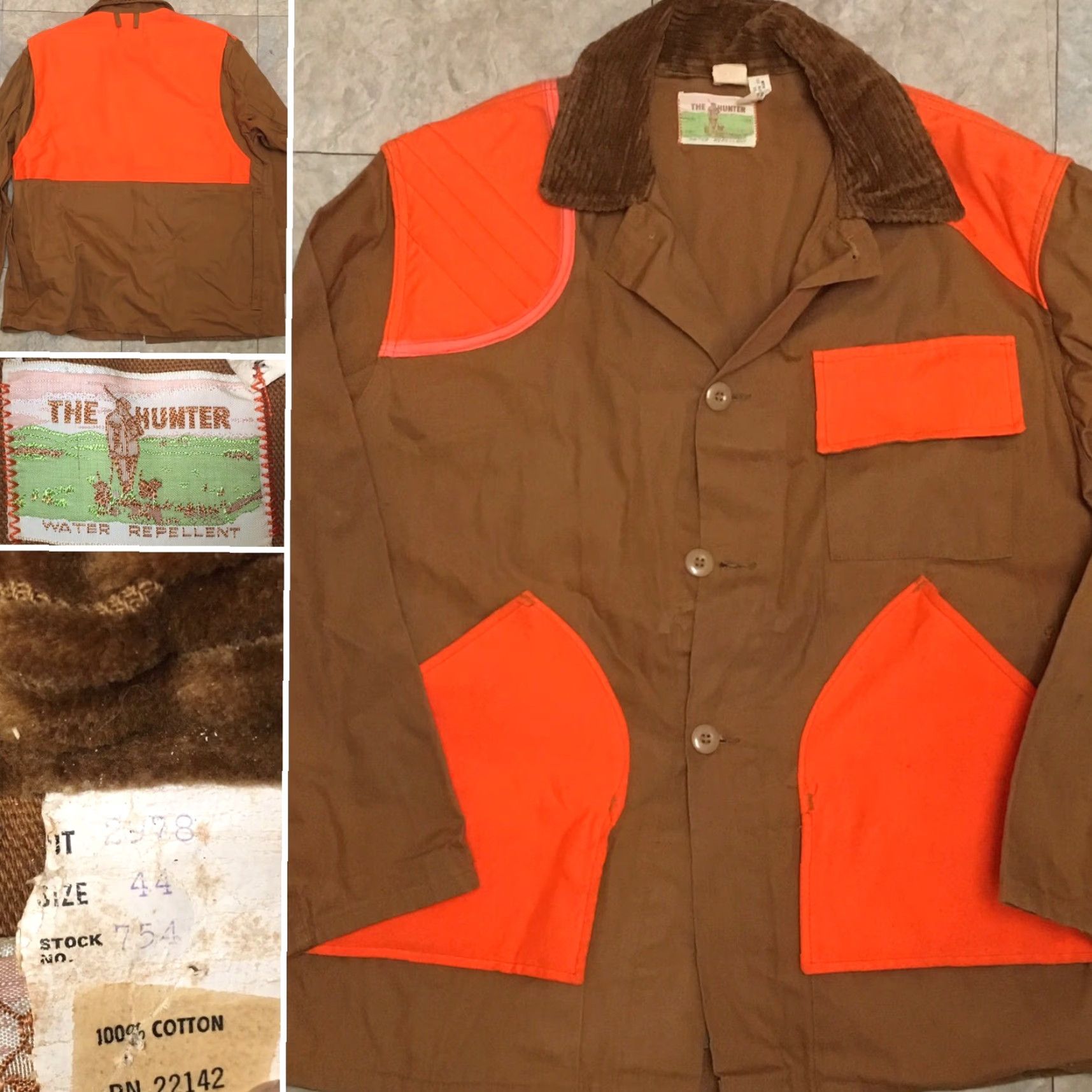 Hunter VINTAGE The Hunter Hunting Jacket Water Repellent Size 44 Brown Fluorescent Orange Jacket Hunters Coat Shirt Mens Size US S / EU 44-46 / 1 - 2 Thumbnail