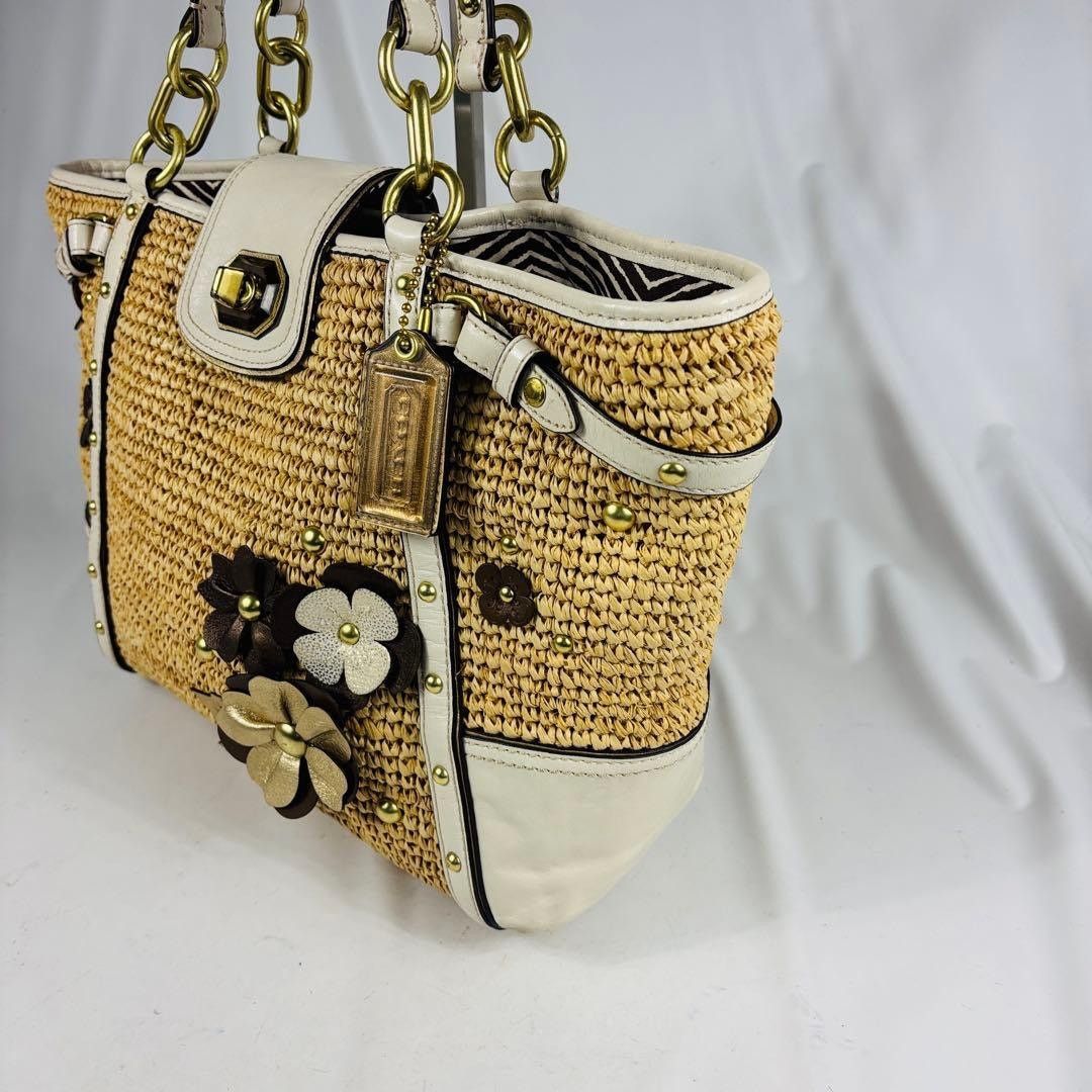 Coach Coach Straw Tea Rose Turnlock Tote Large Bag Size ONE SIZE - 10 Thumbnail