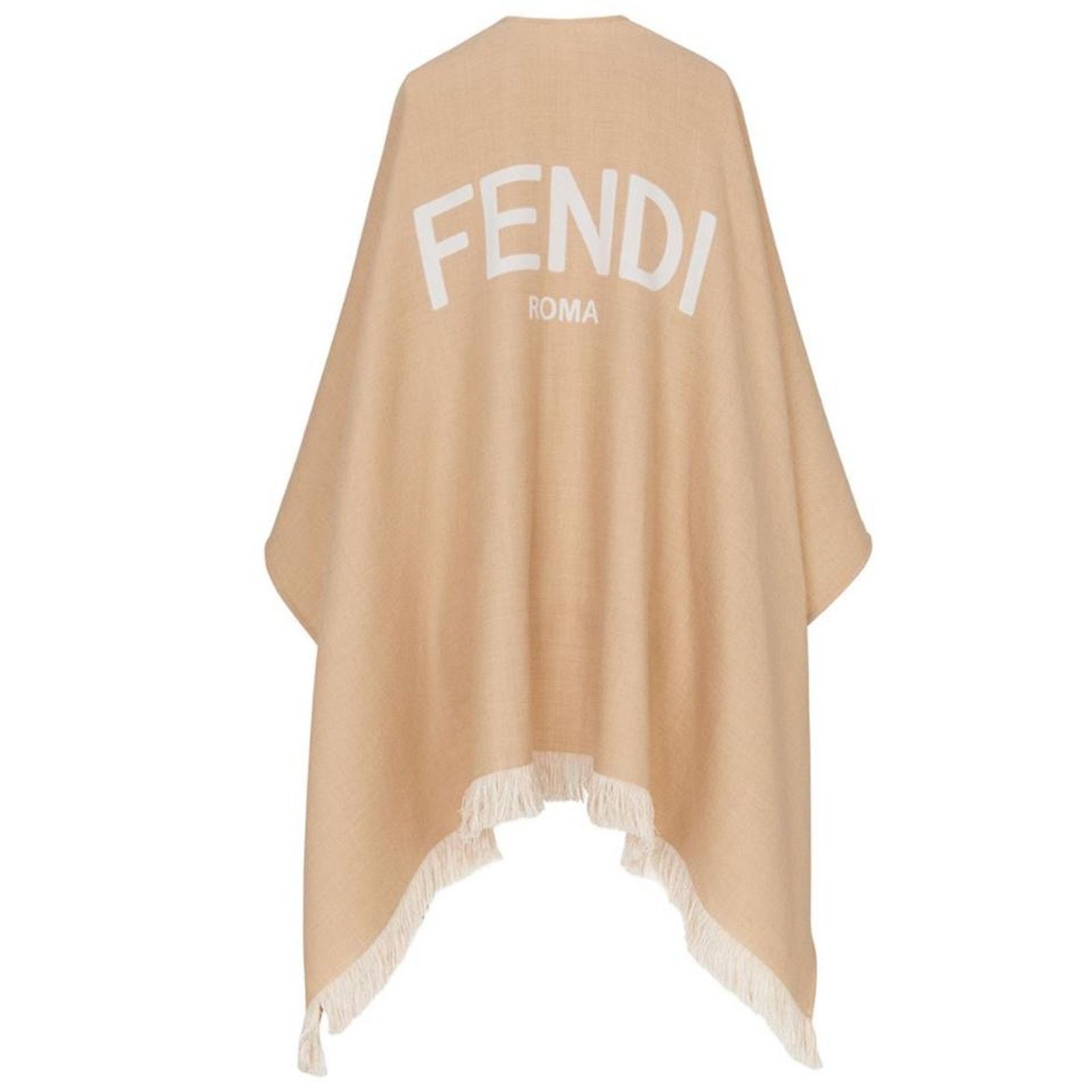 Fendi logo intarsia fringed wool poncho cape wrap Size ONE SIZE - 1 Thumbnail