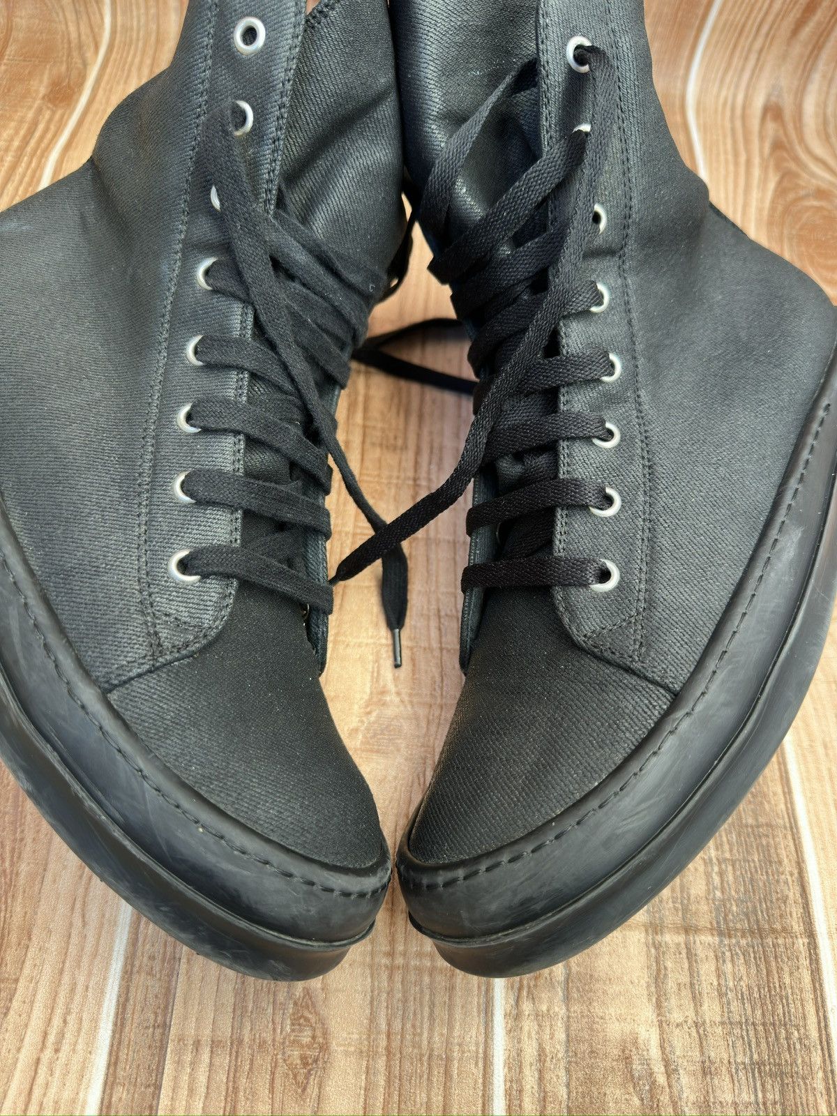 Rick Owens Rick Owens Drkshdw 2016 Black Waxed Canvas Vegan Ramones Size US 7.5 / EU 40-41 - 6 Thumbnail