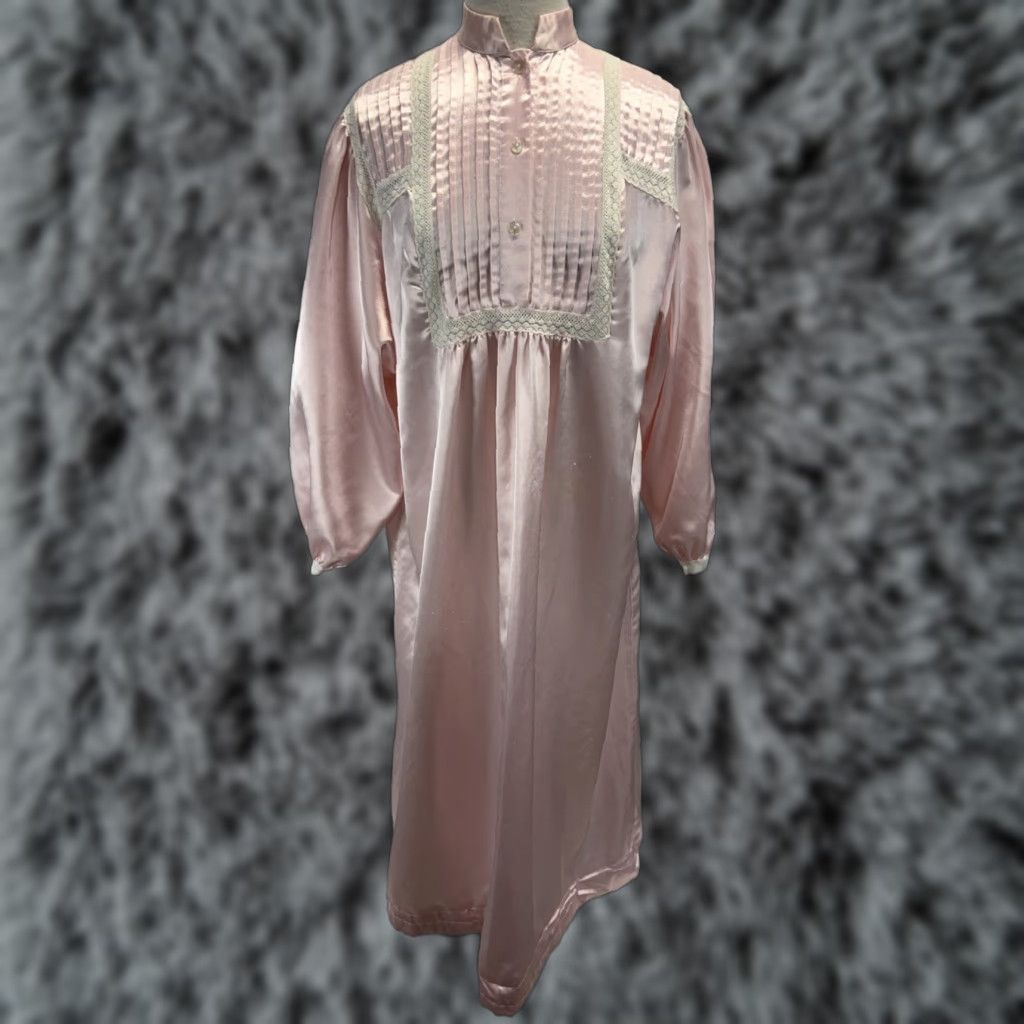 Vintage Vtg Elise Stevens Satin Like Nightgown Pink Long Victorian Ilise Stevens 1980s Coquette Nightgown Womens Chest 42” Regular No Tag Read Size ONE SIZE - 1 Thumbnail