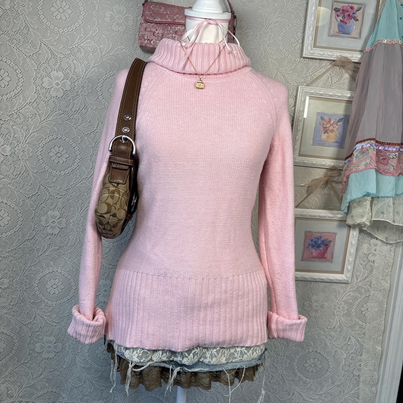 Other vintage cache pink coquette turtle neck sweater Size M / US 6-8 / IT 42-44 - 2 Thumbnail