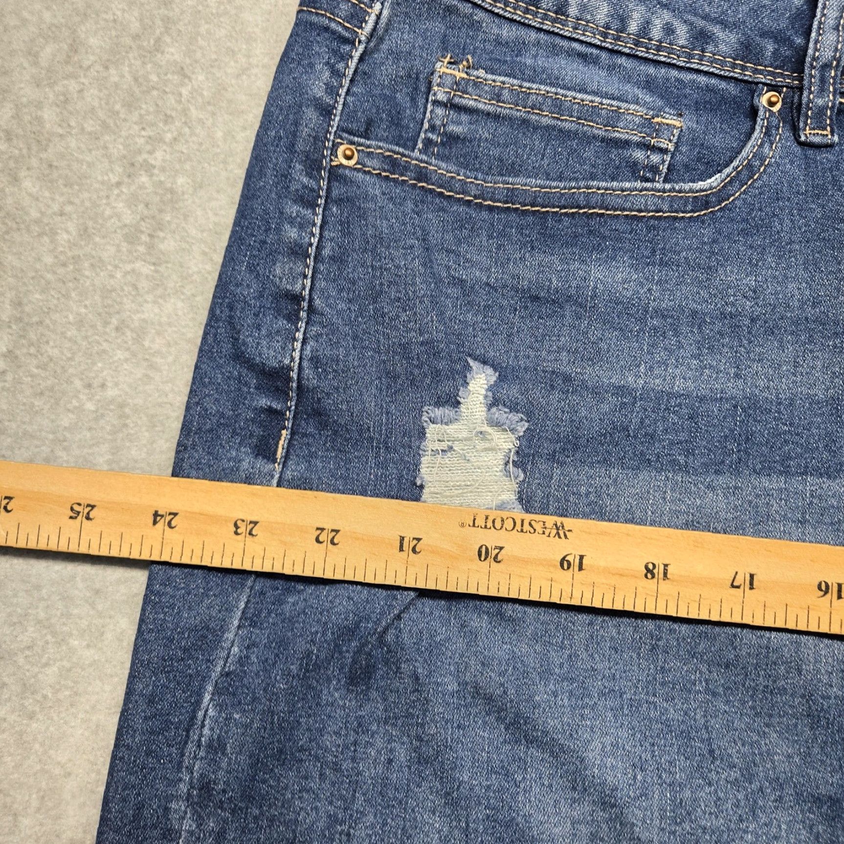 Denime YMI Skirt Womens 20 Blue Stretch Denim Distressed Frayed Hem Front Slit NWT Size 42" / US 20 - 7 Thumbnail