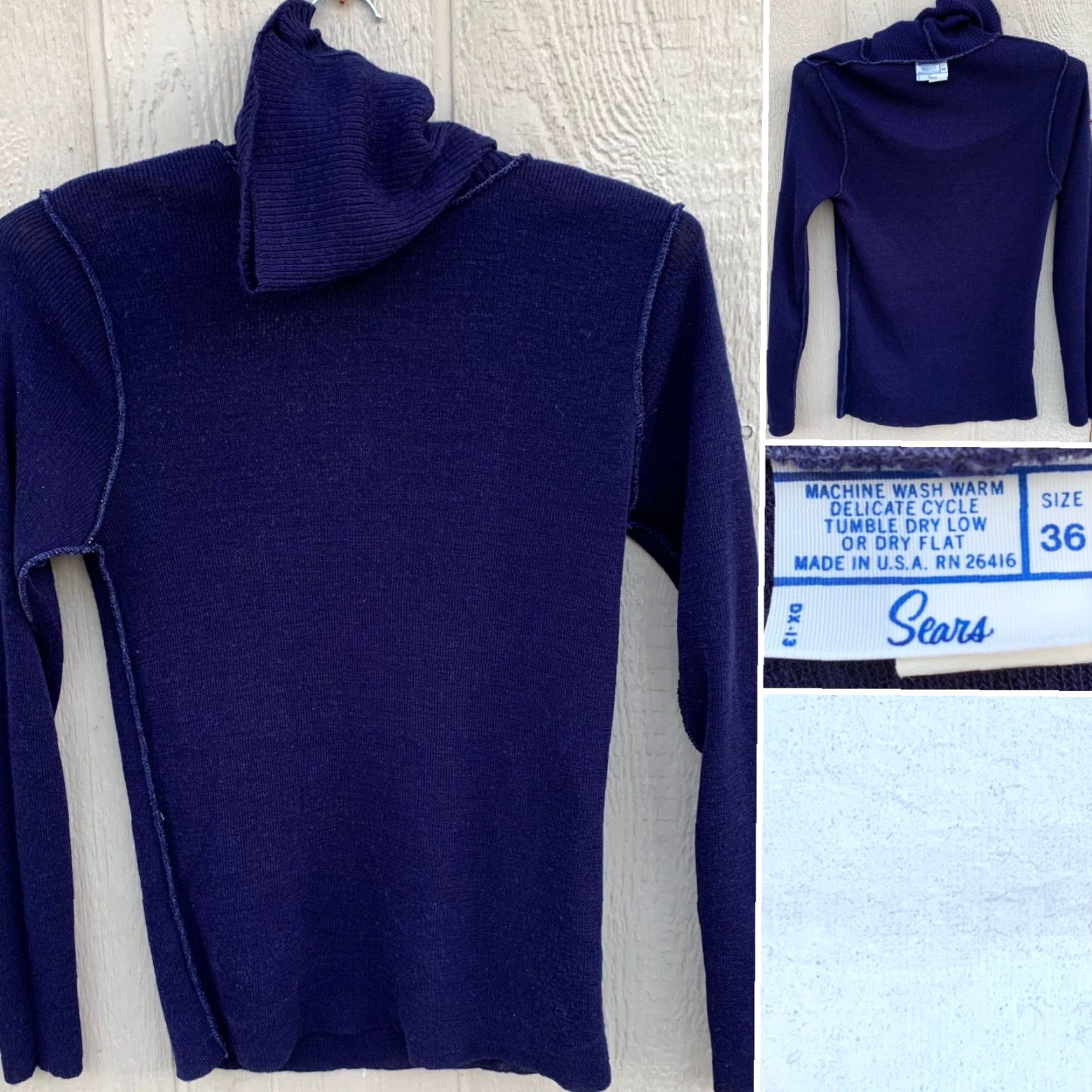 Sears VINTAGE Sears Turtleneck 100% Acrylic Navy Blue Size 36 1970s/80s Women's? Size XS / US 0-2 / IT 36-38 - 5 Thumbnail