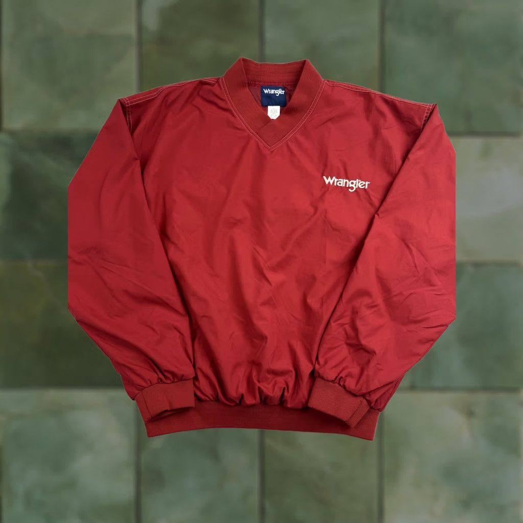 Wrangler Wrangler Jacket Mens L Red V Neck Pullover Windbreaker Lined Logo Microfiber Windbreaker Casual Fall Pockets Embroidered Wrangler Script Mens Size US L / EU 52-54 / 3 - 1 Thumbnail