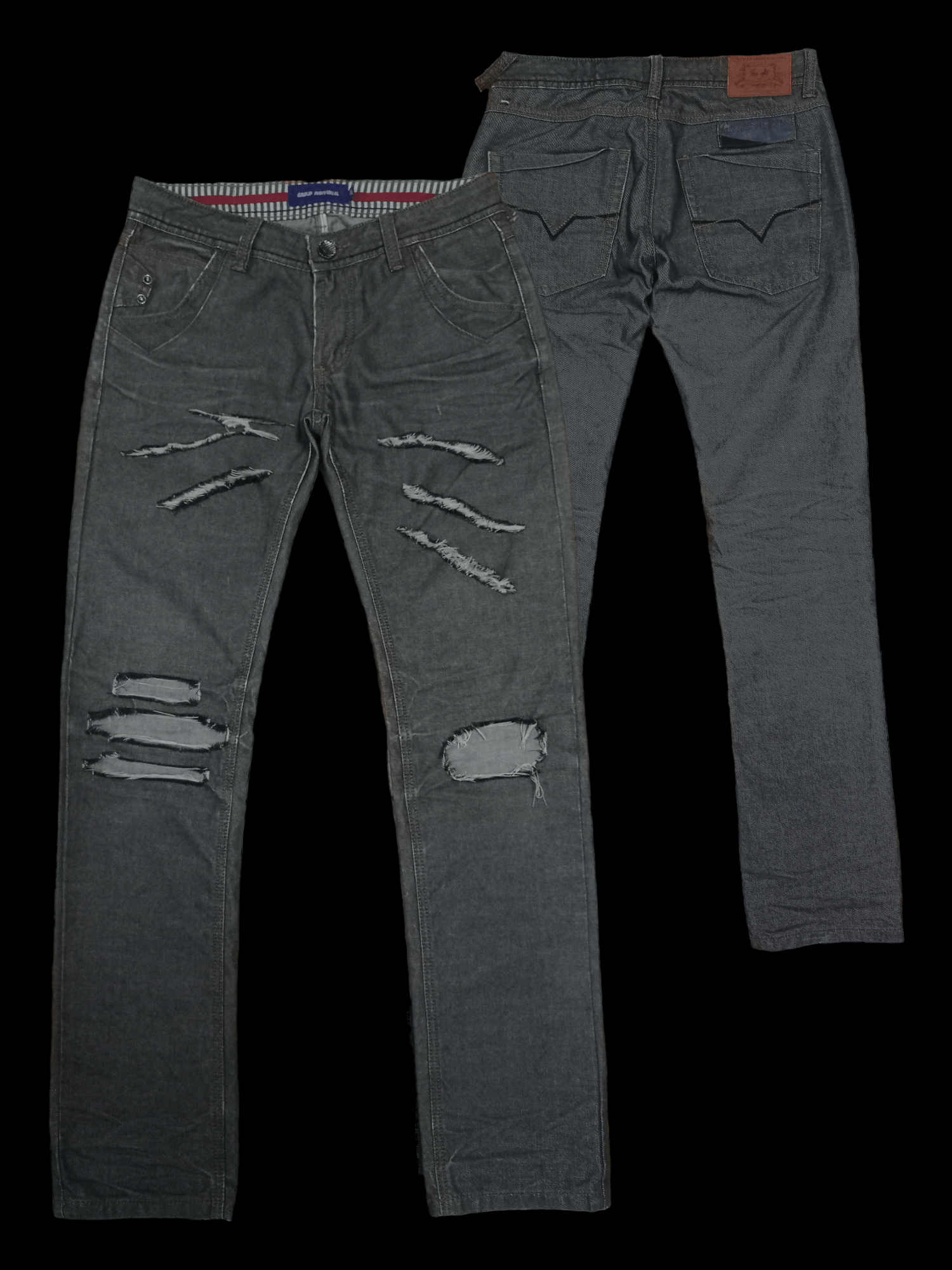 Vintage Japanese Brand Reflected Grey Ripped Jeans 30x33