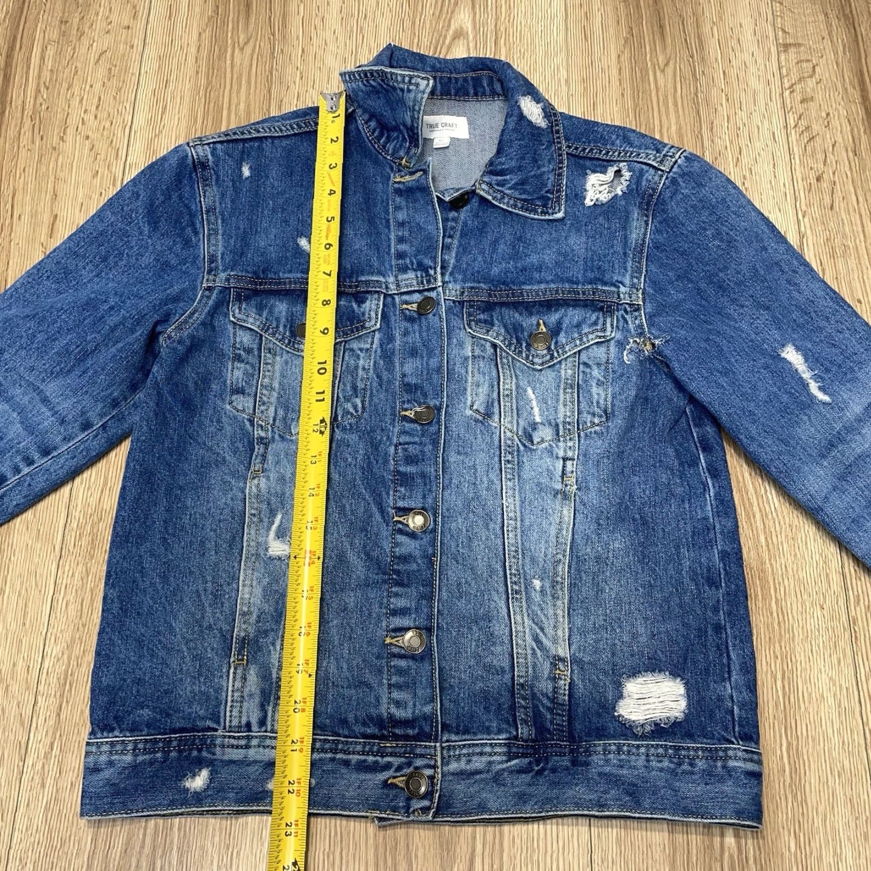 Denime VINTAGE True Craft Women's Denim Jacket XS Blue Distressed Cotton Basic Outerwear Size XS / US 0-2 / IT 36-38 - 4 Thumbnail