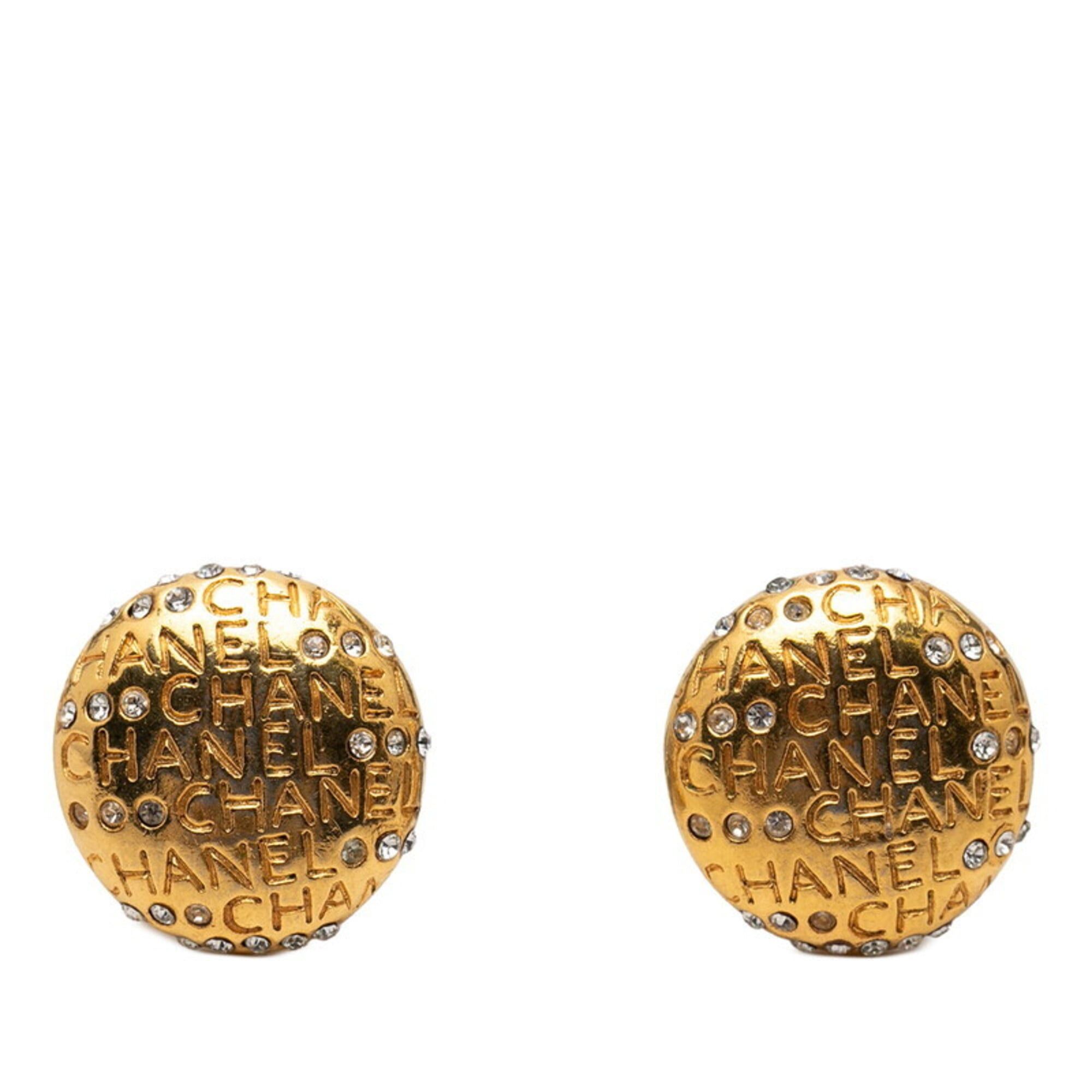 Chanel Chanel Logo Round Earrings, Vintage Gold Plated Rhinestone, Women's CHANEL Size ONE SIZE - 1 Thumbnail