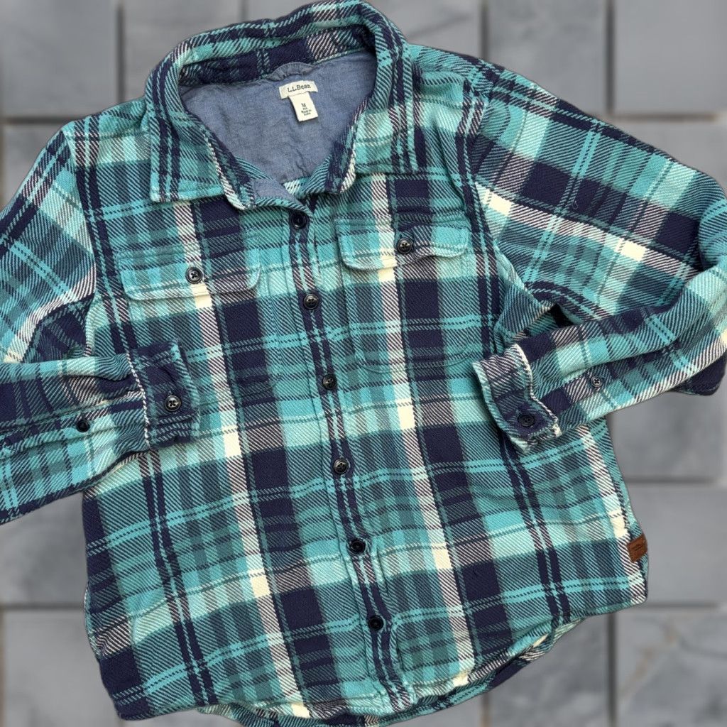 Vintage L.L. Bean Shirt Women Medium Plaid Overshirt Shacket Blue Teal 1912 Pocket Button-Up Casual Fall Winter Size M / US 6-8 / IT 42-44 - 1 Thumbnail