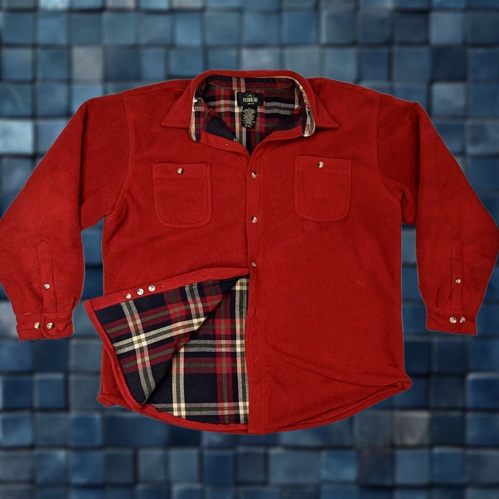 Vintage RedHead Mens XL Red Fleece Jacket Shacket Full Zip Plaid Lined Barn Work Coat Size US XL / EU 56 / 4 - 1 Thumbnail