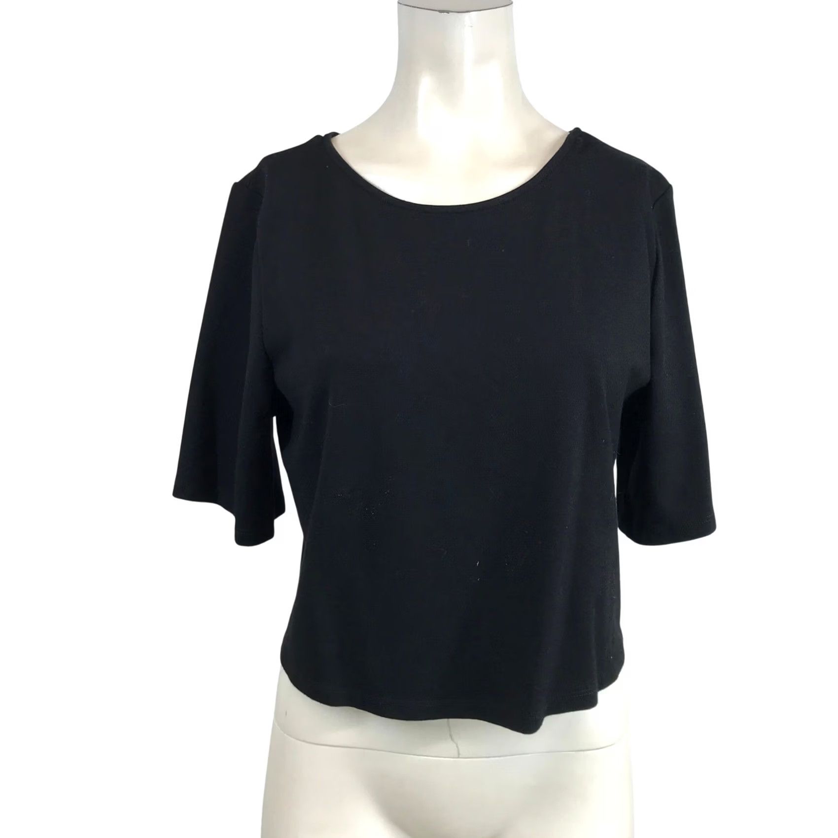 Vintage Ripley Rader Black Ponte Knit Cropped Top Elbow Sleeve Made in LA Womens 1X Cropped Sleeve T-Shirt Office Wear Size XL / US 12-14 / IT 48-50 - 2 Thumbnail
